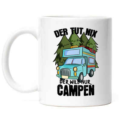Hey!Print Tasse Camper Tasse mit Spruch Der tut nix der will nur Campen Geschenk Tasse für Camping Wohnmobil Womo, Keramik