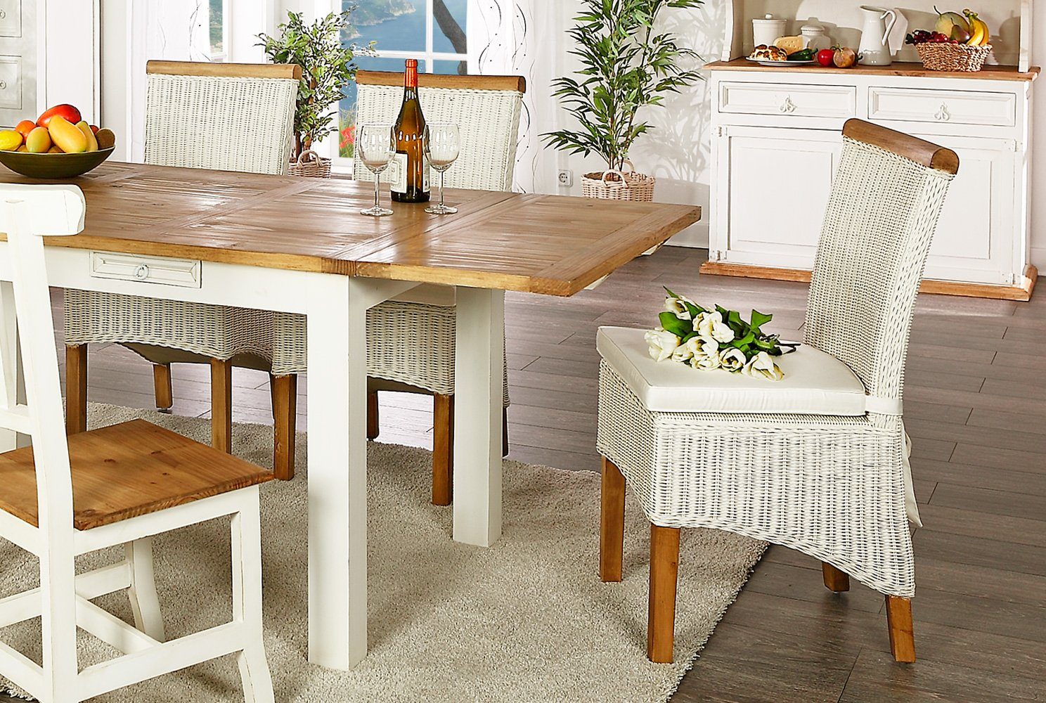 Esszimmerstuhl Rattanstühle indoor weiß natur - Rattanstuhl Geflechtstühle