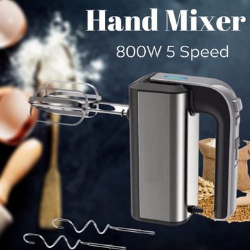 Novzep Handmixer 800W Elektro Milchaufschäumer 5 Geschwindigkeiten mit 2 Knethaken