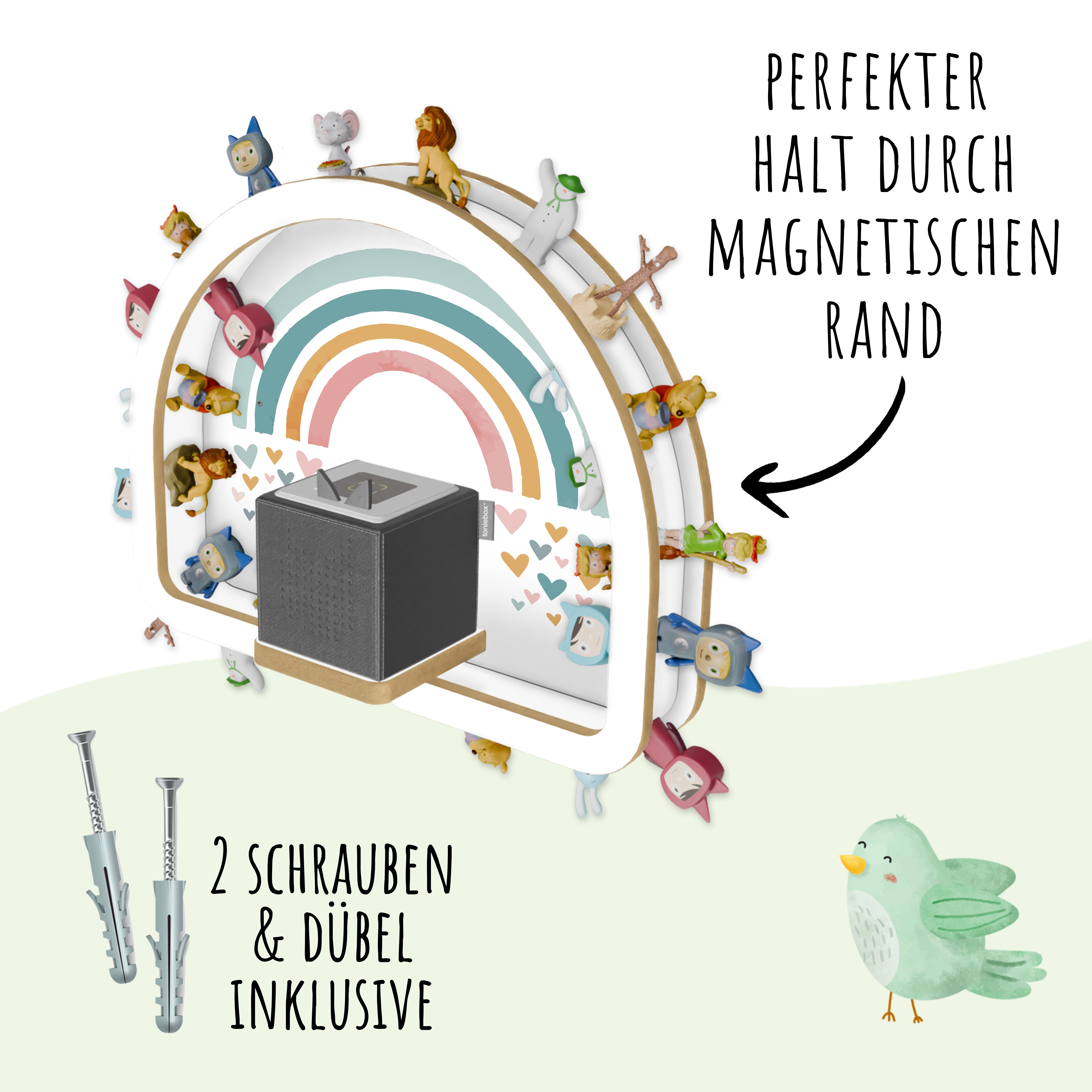 Holzura Kinderregal Tonie Regal Regenbogen mit magnetischem Rahmen für Toniefiguren – Bild 4 von 5