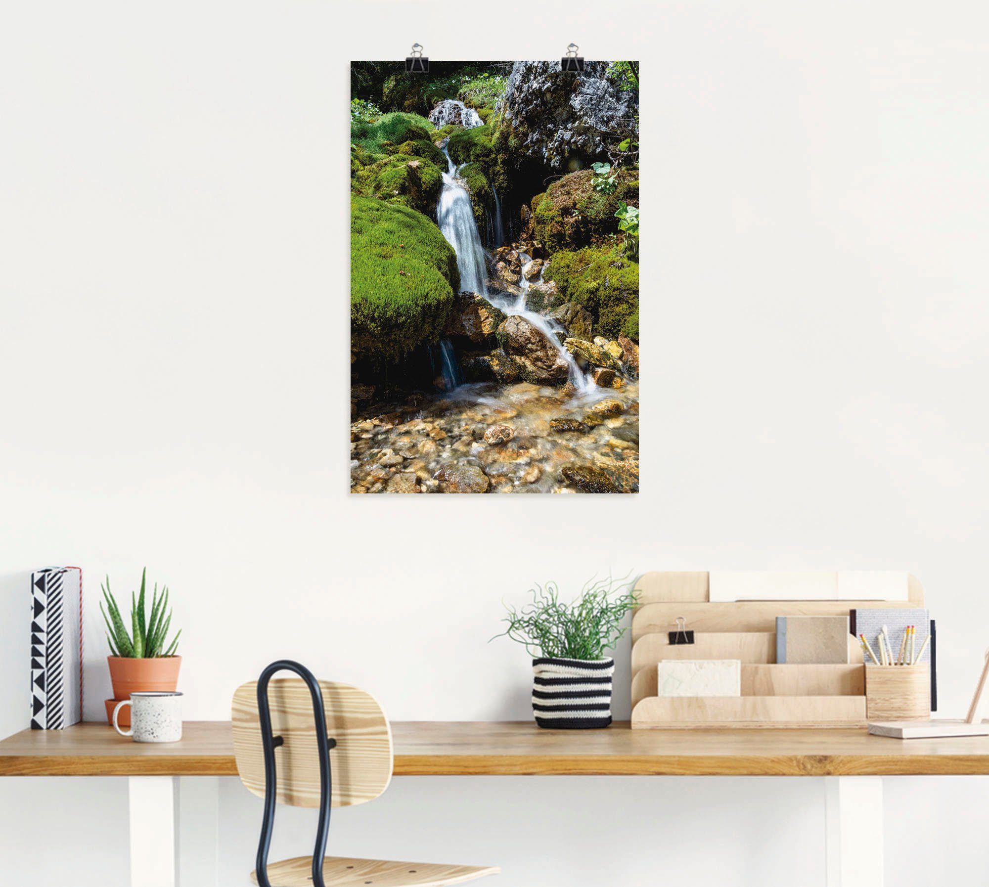 Artland Wandbild Kleiner Wasserfall in den Bergen, Gewässer (1 St), als Leinwandbild, Poster in verschied. Größen