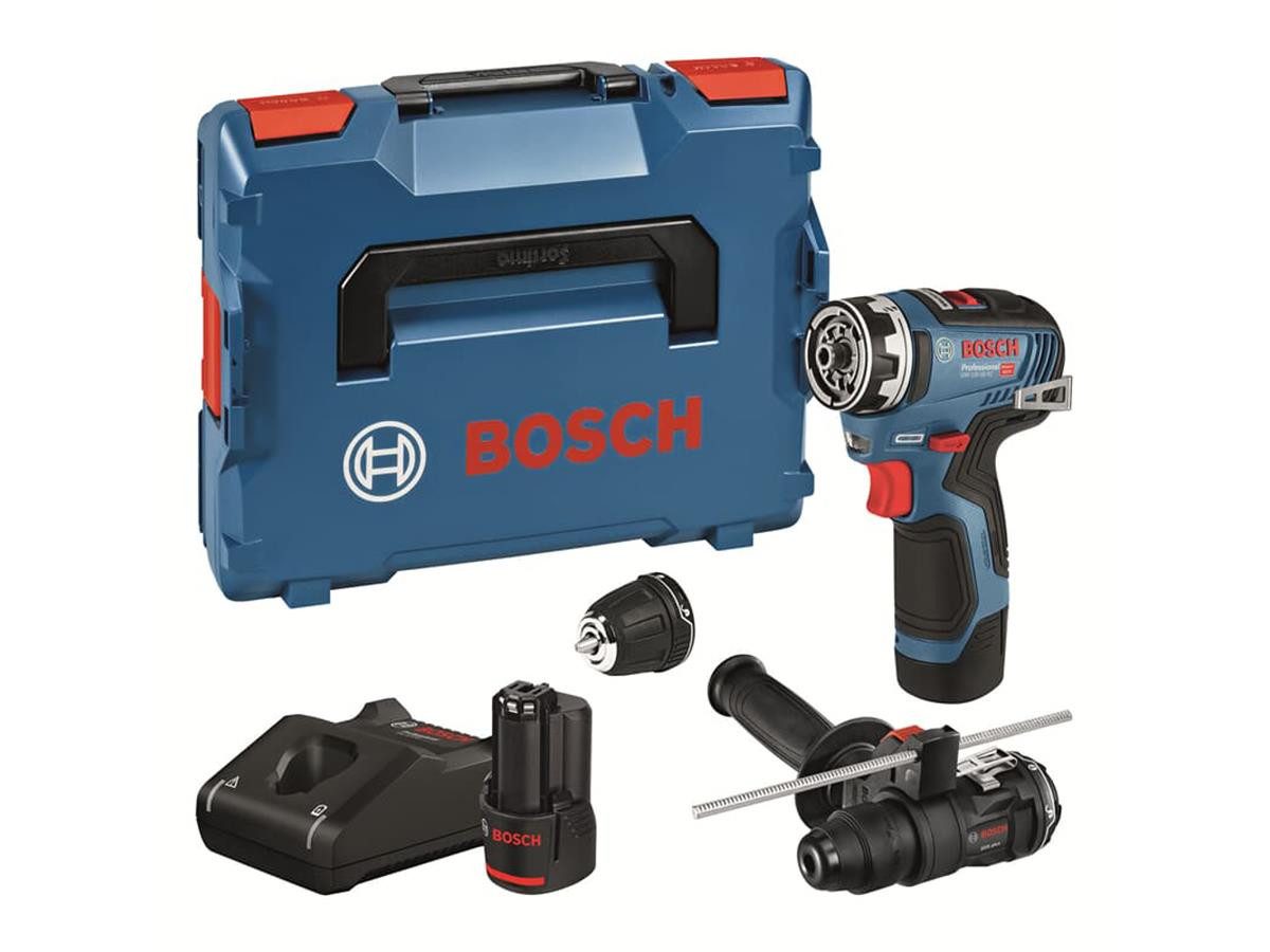 Bosch Professional Akku-Bohrschrauber GSR 12V-35 FC, max. 1750 U/min, (Set, 7-tlg), inkl. Bohrfutter, Bohrhammervorsatz, L-Boxx, 2 Akkus und Ladegerät