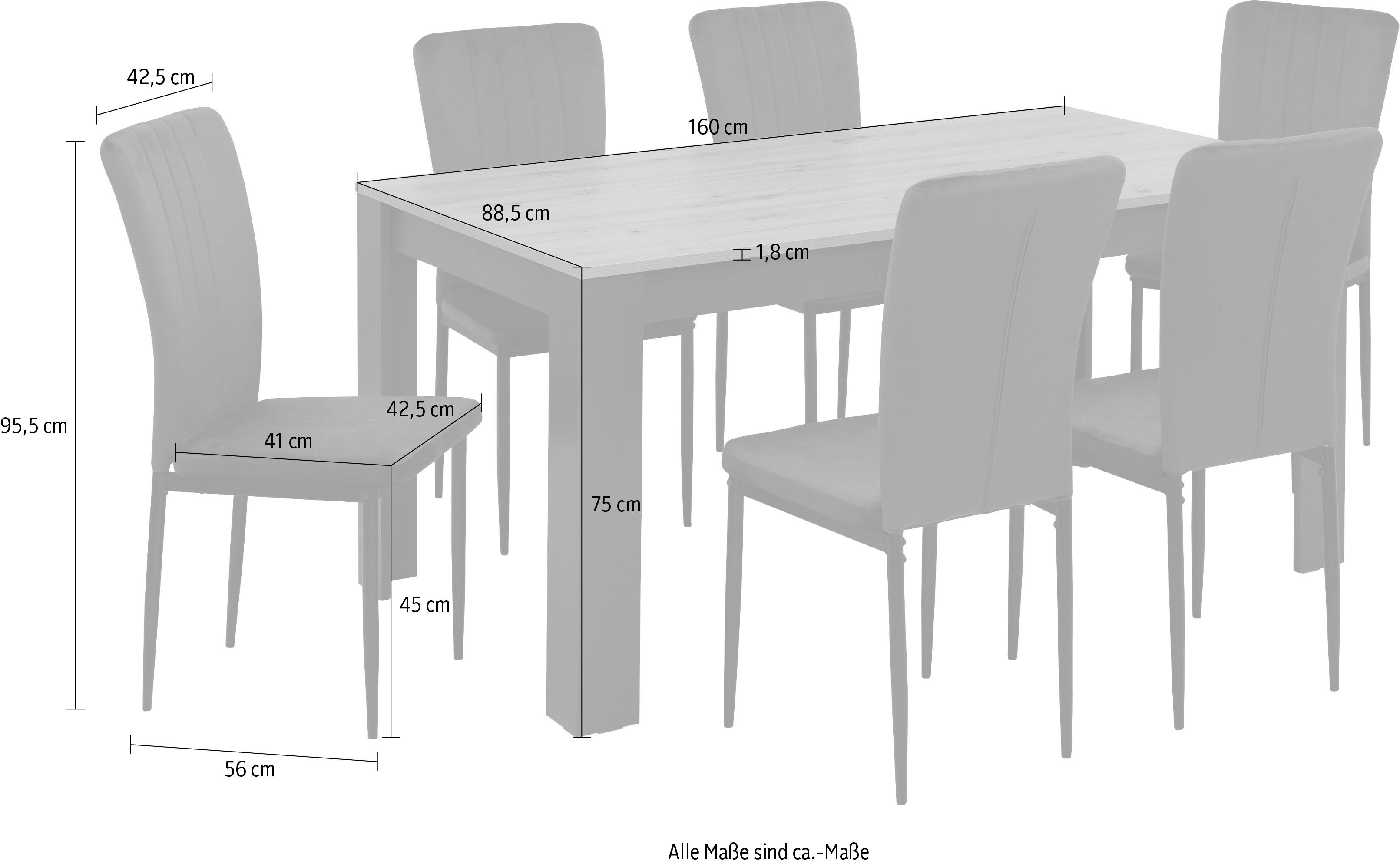 Home affaire Essgruppe Bergamo, schwarz | modernem mit Esstisch und Esszimmerstuhl (Set, schwarz 7-tlg), Tischgruppe 7-teilige