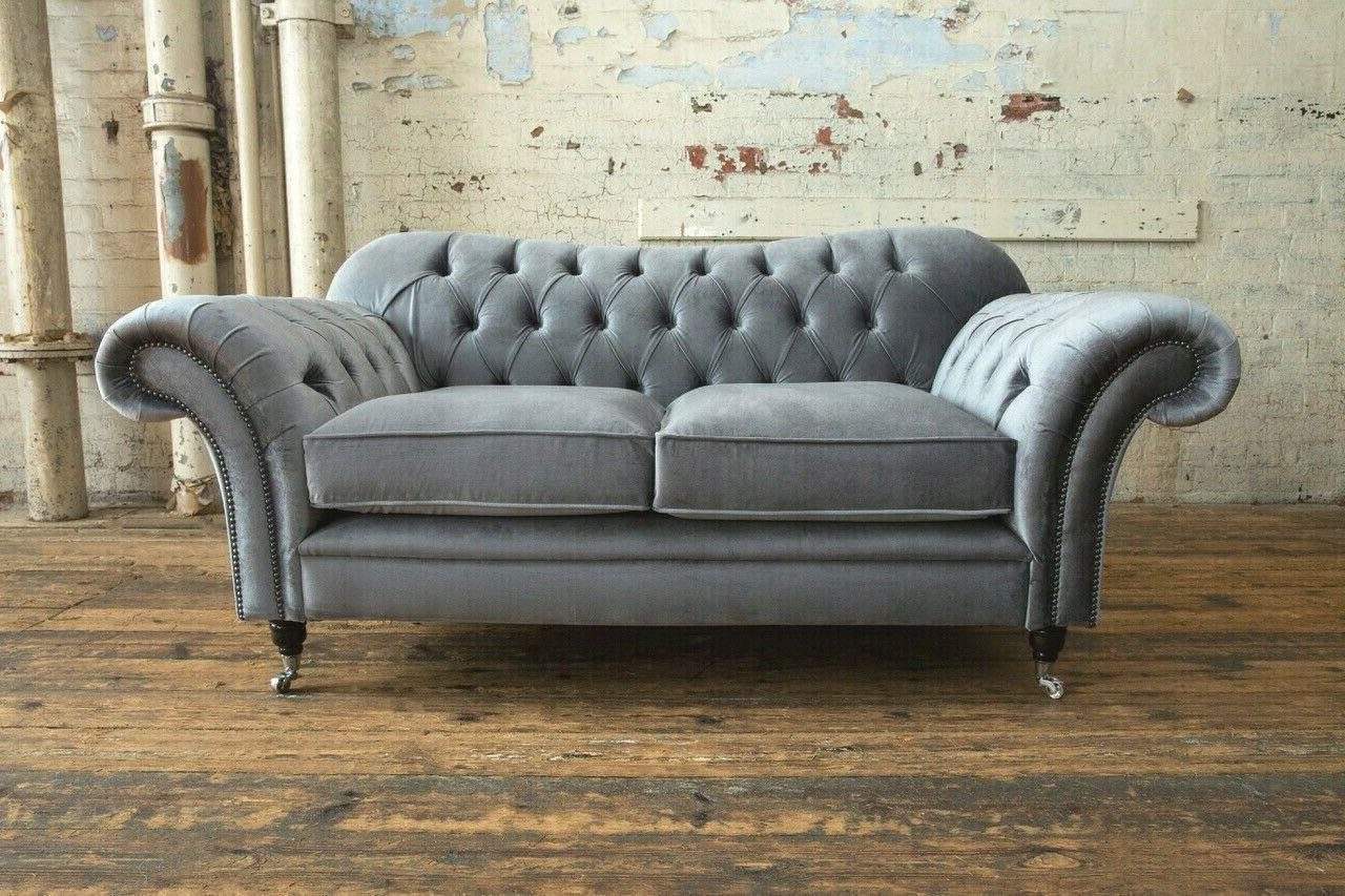 Xlmoebel Chesterfield-Sofa Chesterfield Ursprüngliches Sofa XLMoebel Stoffsofa Couch in Grau, Hergestellt in Europa