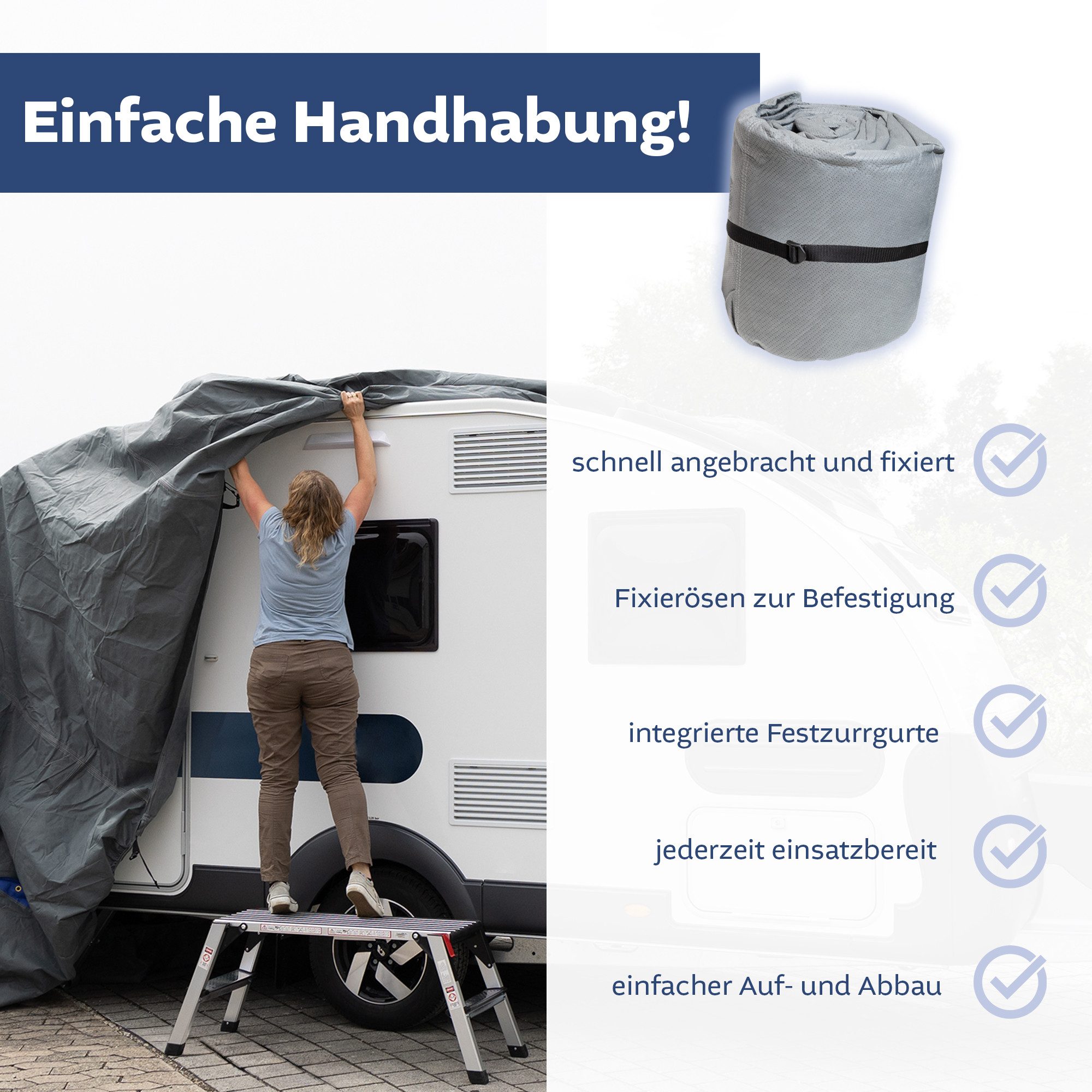 Lemodo Wohnwagenschutzhülle Abdeckung für Wohnwagen, Zurrgurte für die Fixierung – Bild 3 von 5