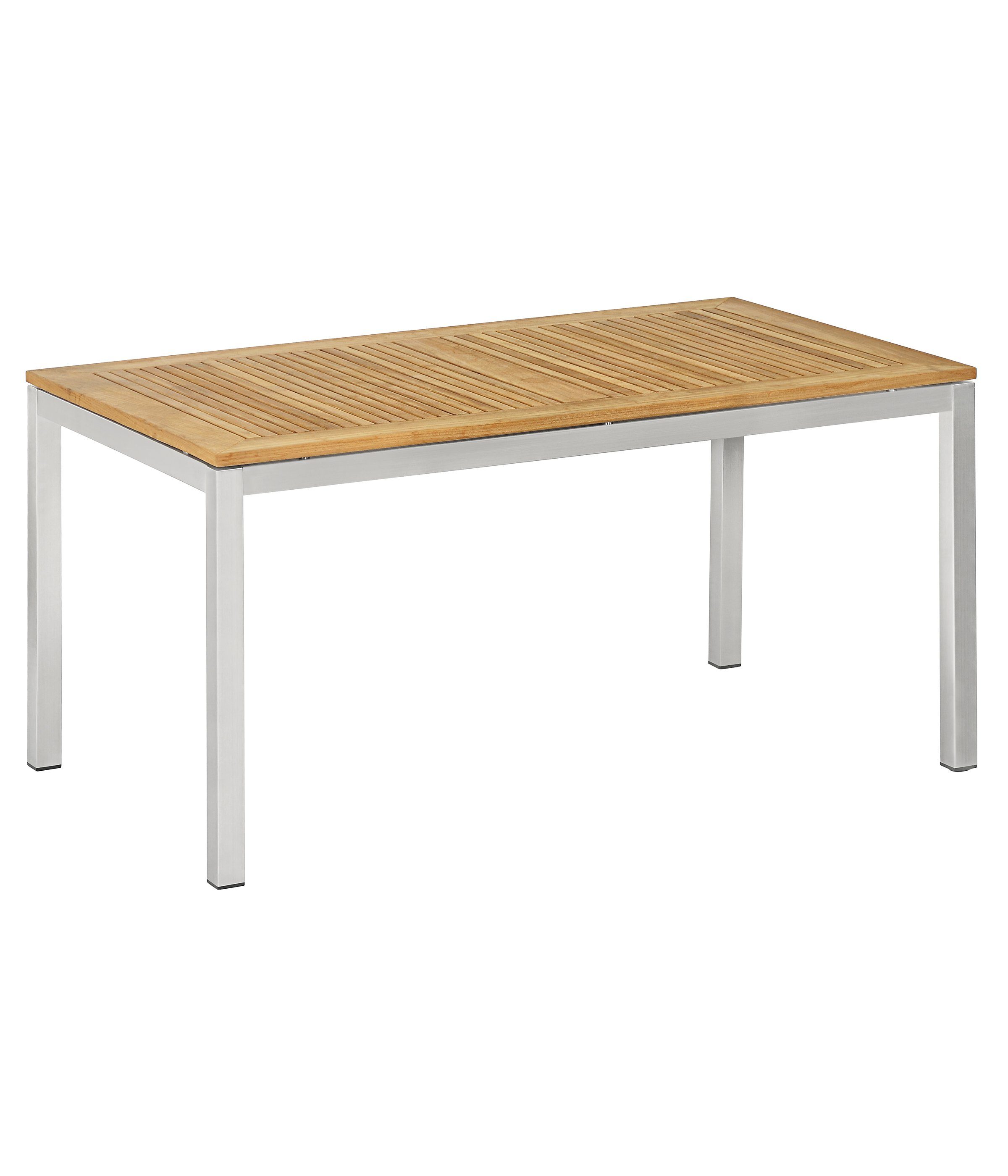 Dehner Gartentisch »Toulouse, 152 x 90 x 75 cm, FSC® Holz/Edelstahl«,  Gartentisch aus elegantem Edelstahl und FSC®-zertifiziertem Teakholz