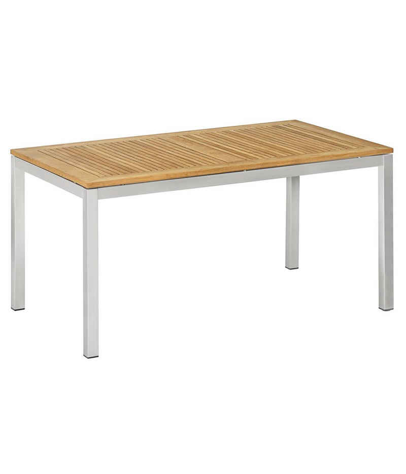 Dehner Gartentisch Toulouse, 152 x 90 x 75 cm, FSC® Holz/Edelstahl, Gartentisch aus elegantem Edelstahl und FSC®-zertifiziertem Teakholz