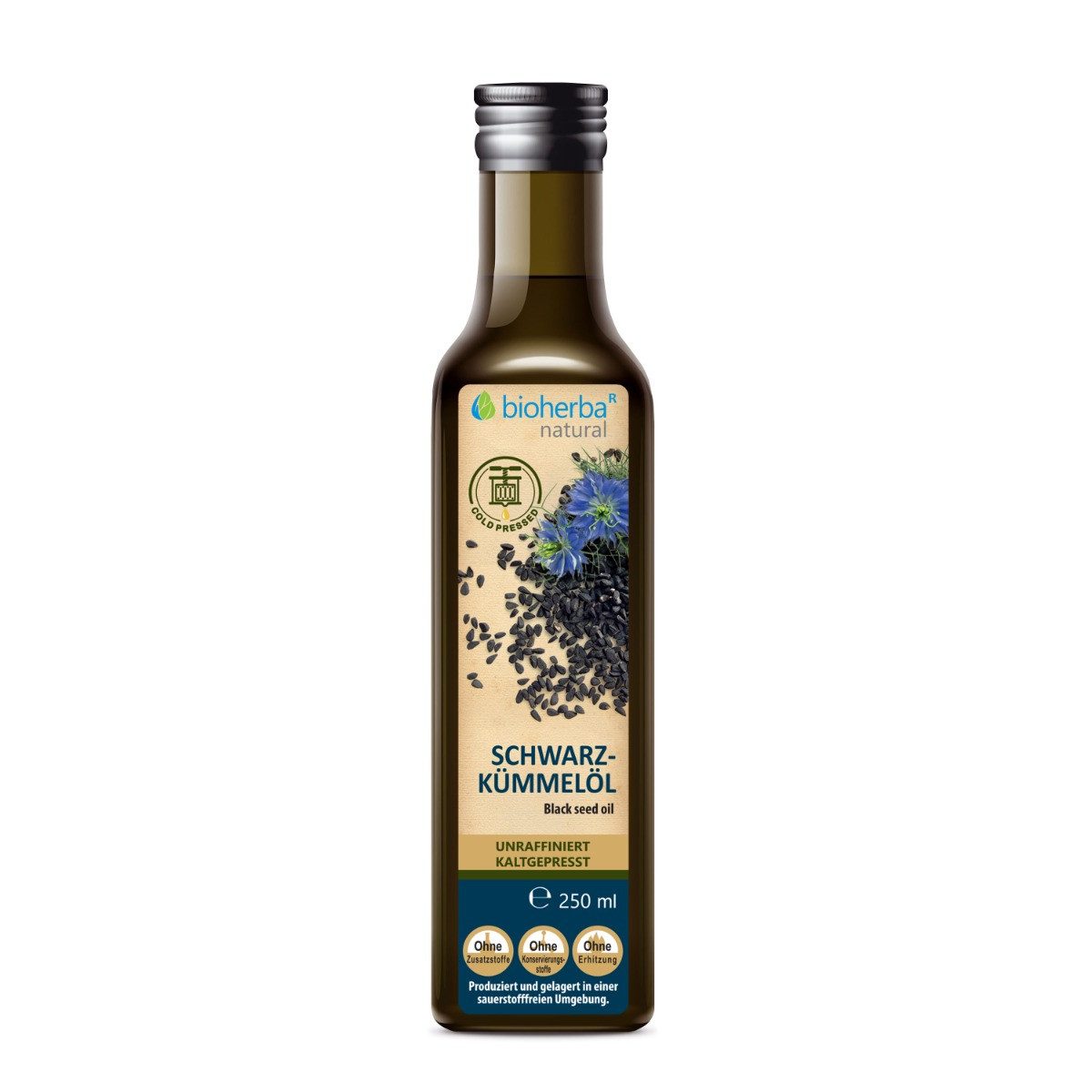 BIOHERBA R Schwarzkümmelöl 250 ml - kaltgepresst, unraffiniert Nahrungsergänzungsmittel
