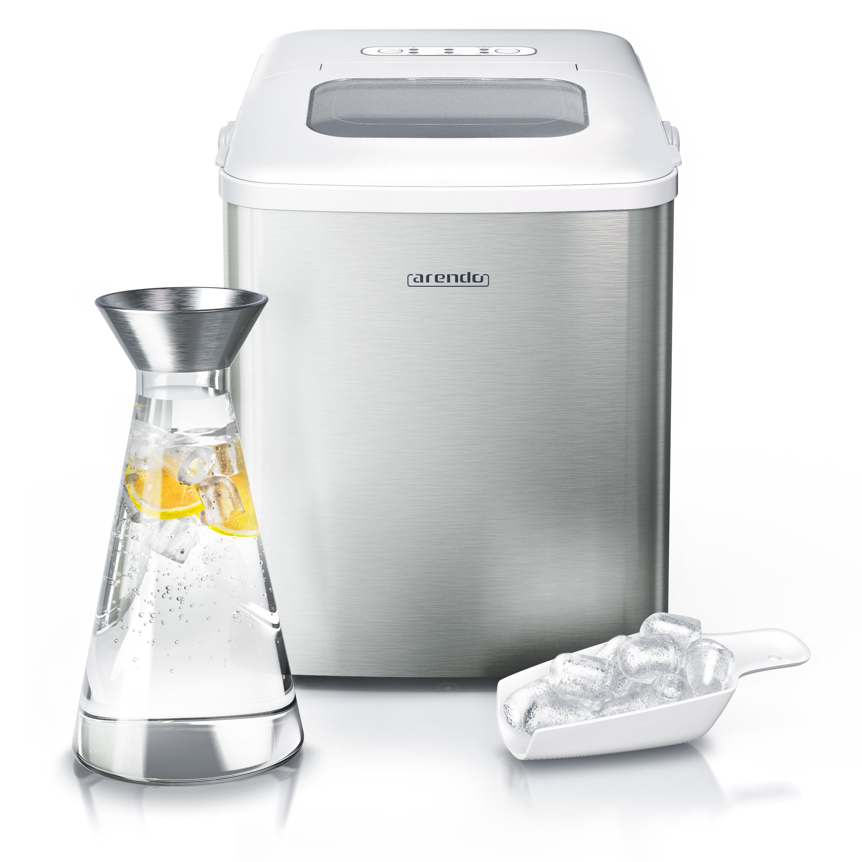 Arendo Eiswürfelmaschine 120W mit 1,5L Behälter, Eiswürfelbereiter, 9 Eiswürfel in 9 Minuten, Eiswürfelautomat mit Kühlung und Tragegriff, Edelstahl, BPA frei