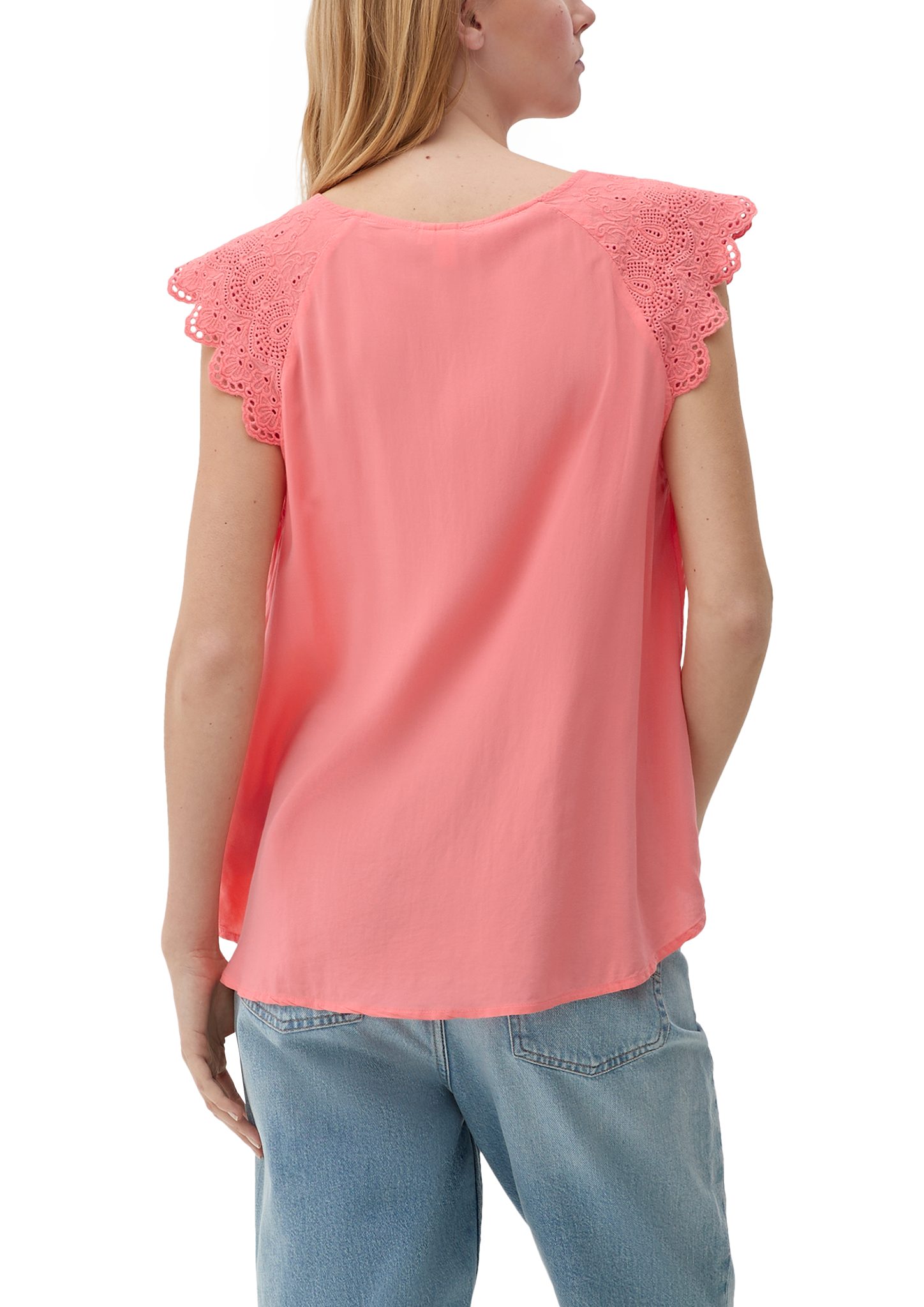 mit QS Blusentop Broderie Bluse Anglaise koralle