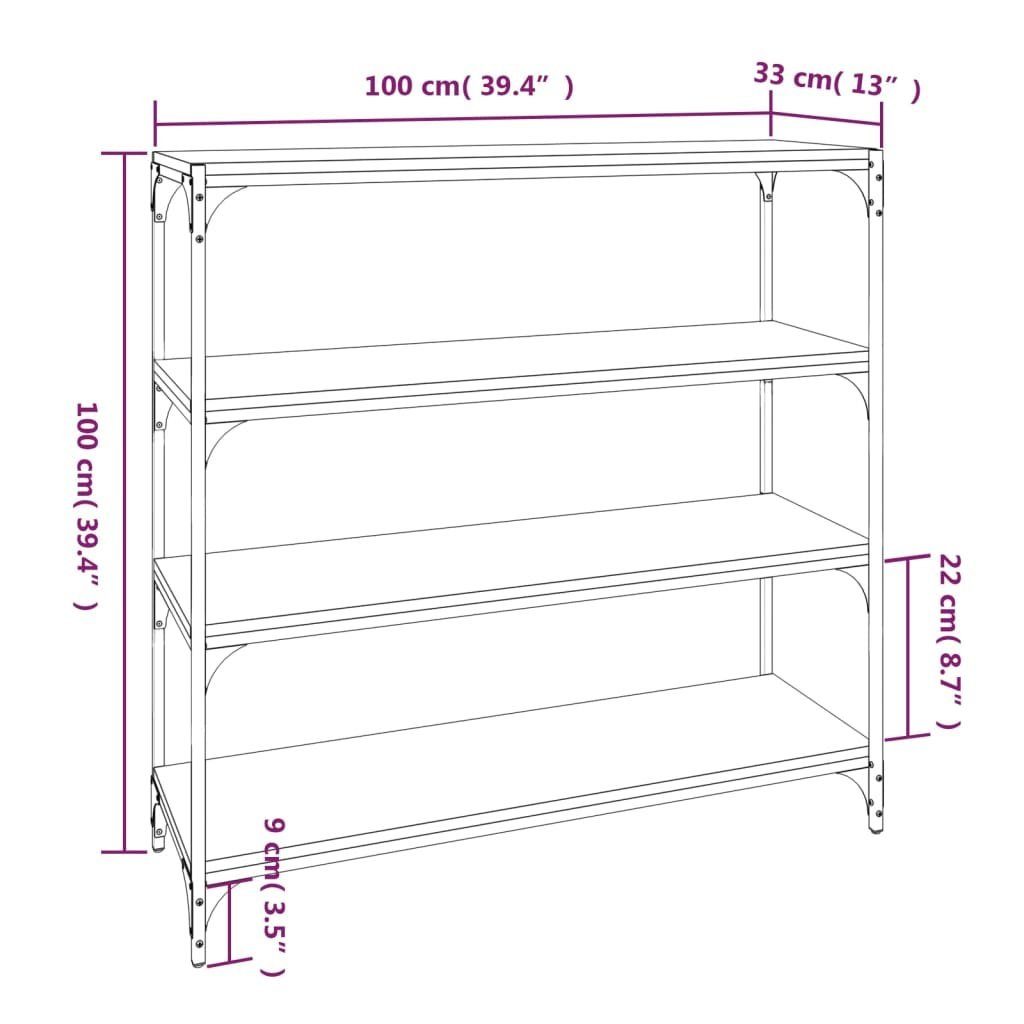 furnicato Bücherregal Räuchereiche 100x33x100 und Holzwerkstoff cm Stahl