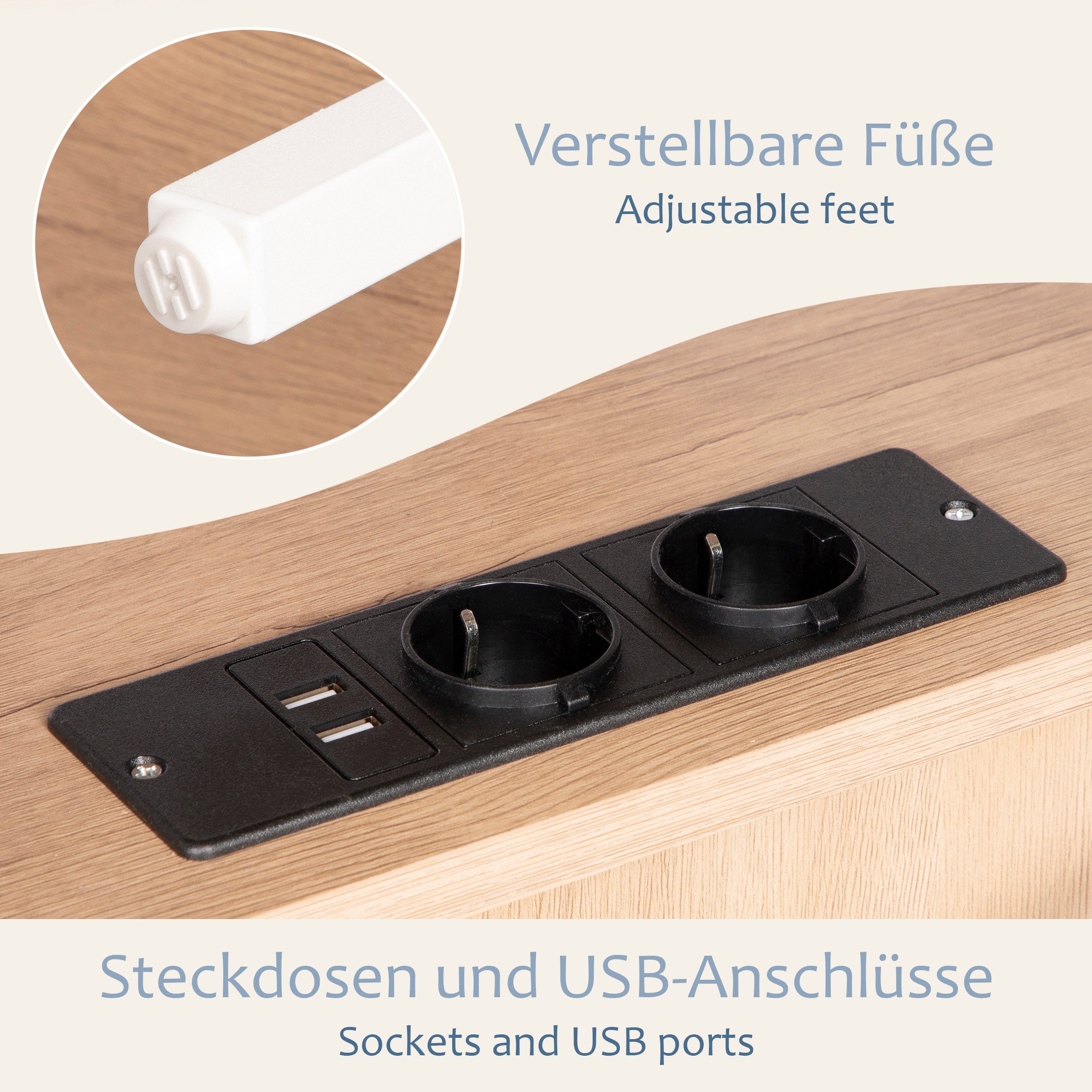 ONVAYA Nachttisch Beistelltisch mit Steckdosen ǀ mit USB-Anschlüssen und zwei Steckdosen – Bild 5 von 5