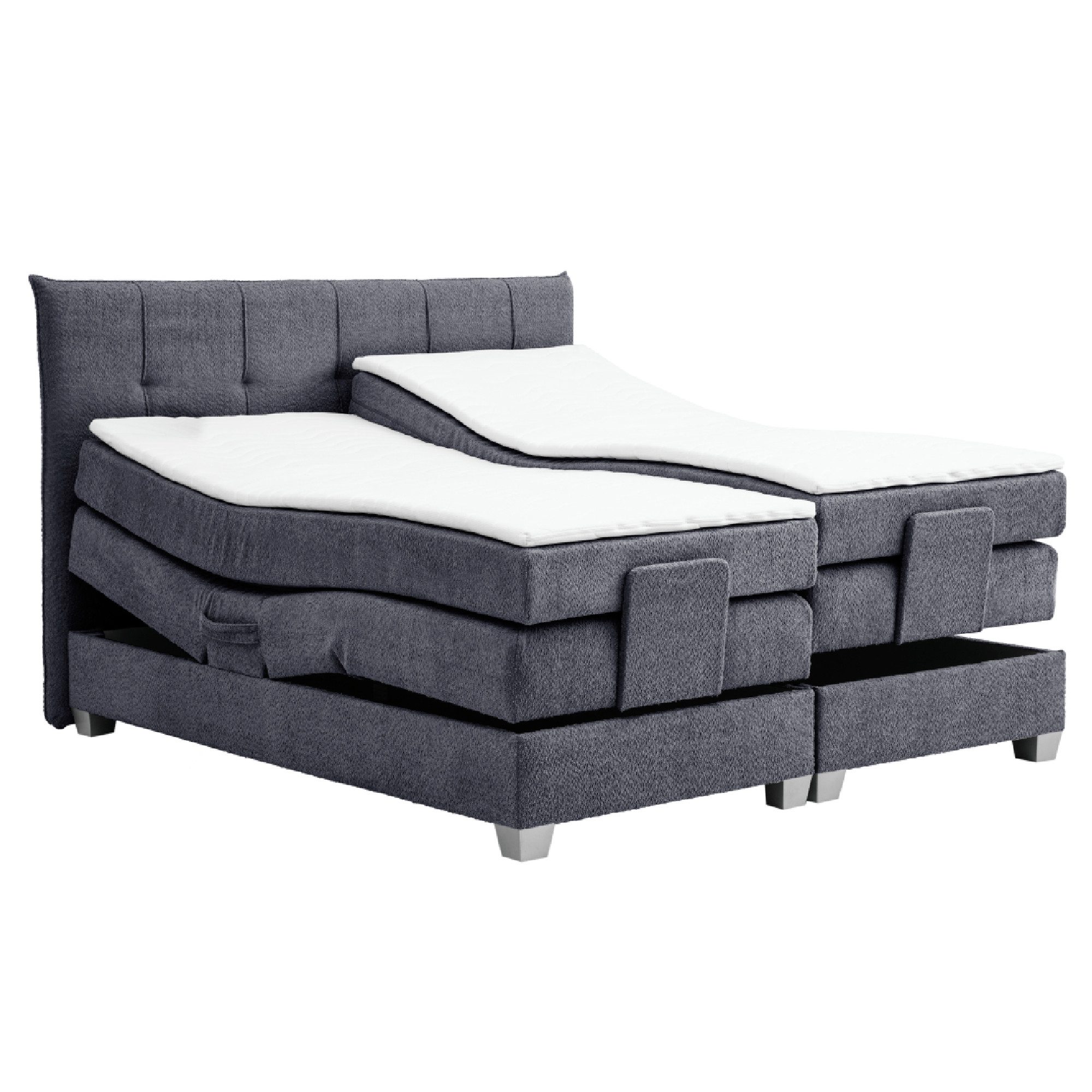 M-Punkt24 Boxspringbett ADRIA (140x200 cm, Boucle Anthrazit), Mit Motor inkl. Matratze und Topper