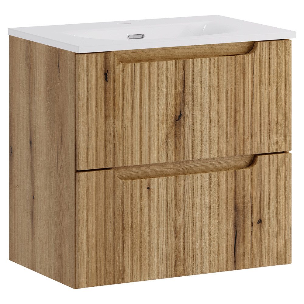 Lomadox Waschtisch NEWPORT-56-EVOKE, 60 cm breit, Eiche mit gerillter Front, 2 Schubladen