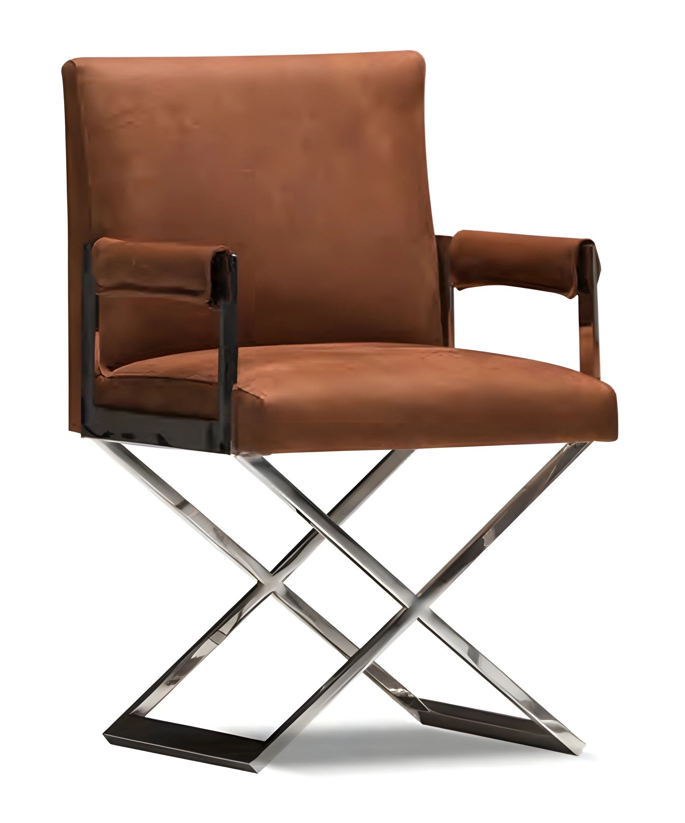 Xlmoebel Esszimmerstuhl Brauner Metallstuhl mit Holzgestell und elegantem Design, Made in Europa