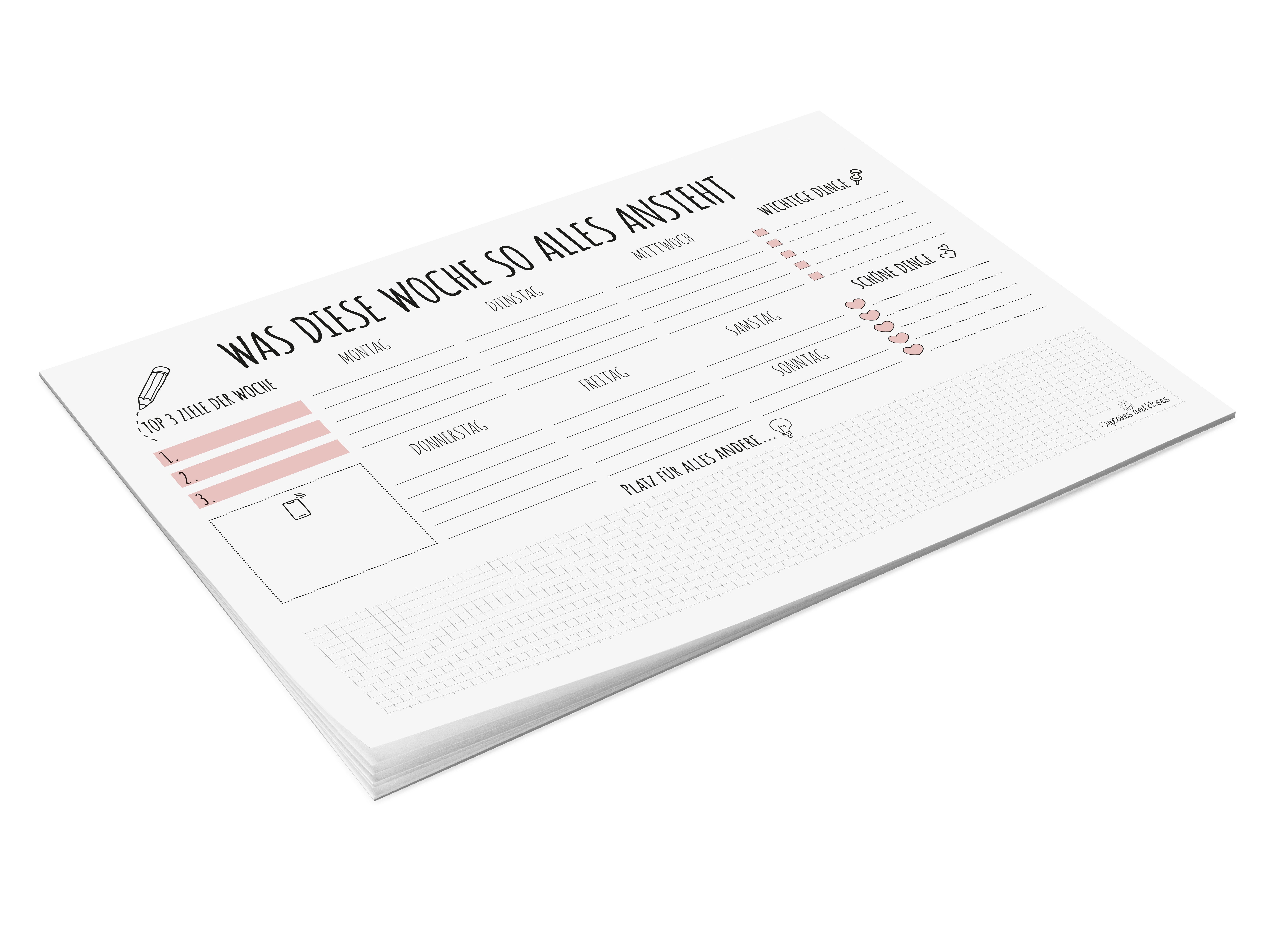 CUPCAKES & KISSES Schreibtischunterlage Schreibtischunterlage zum Abreißen