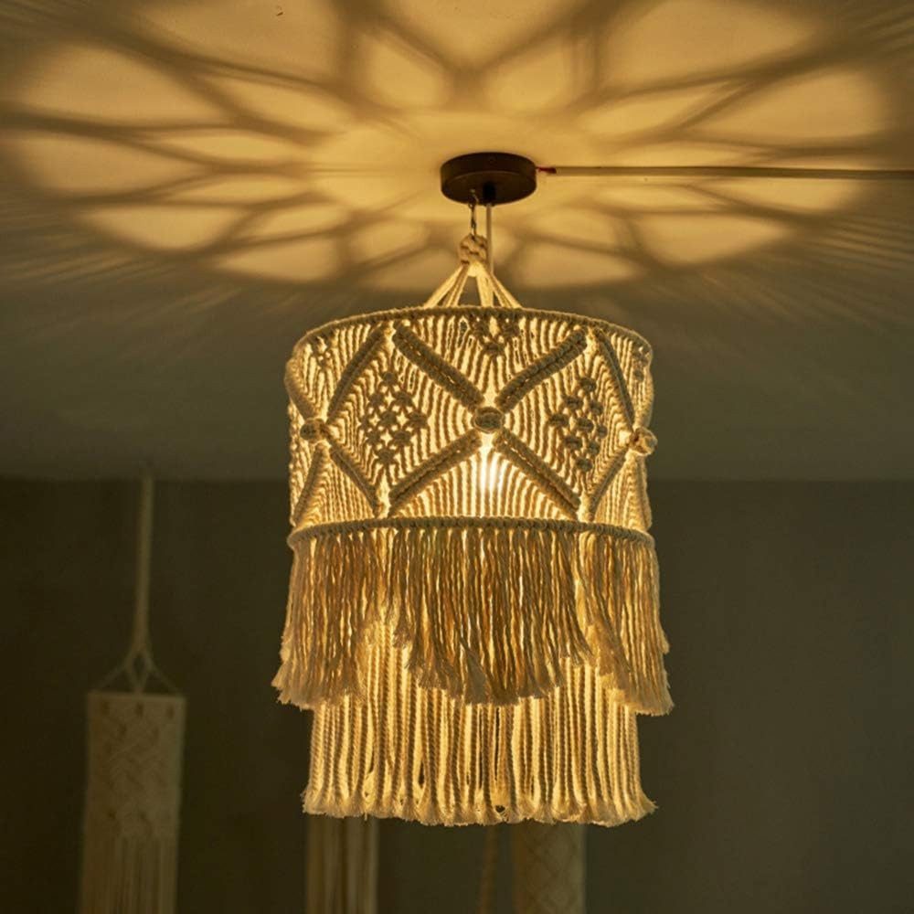 BlingBin Lampenschirm Lampenschirm Hängend,Boho Gewebt Leinen Stoff Lampenschirm, Ideal für Wohnzimmer, Schlafzimmer, Babyzimmer und Hochzeitsdekoration