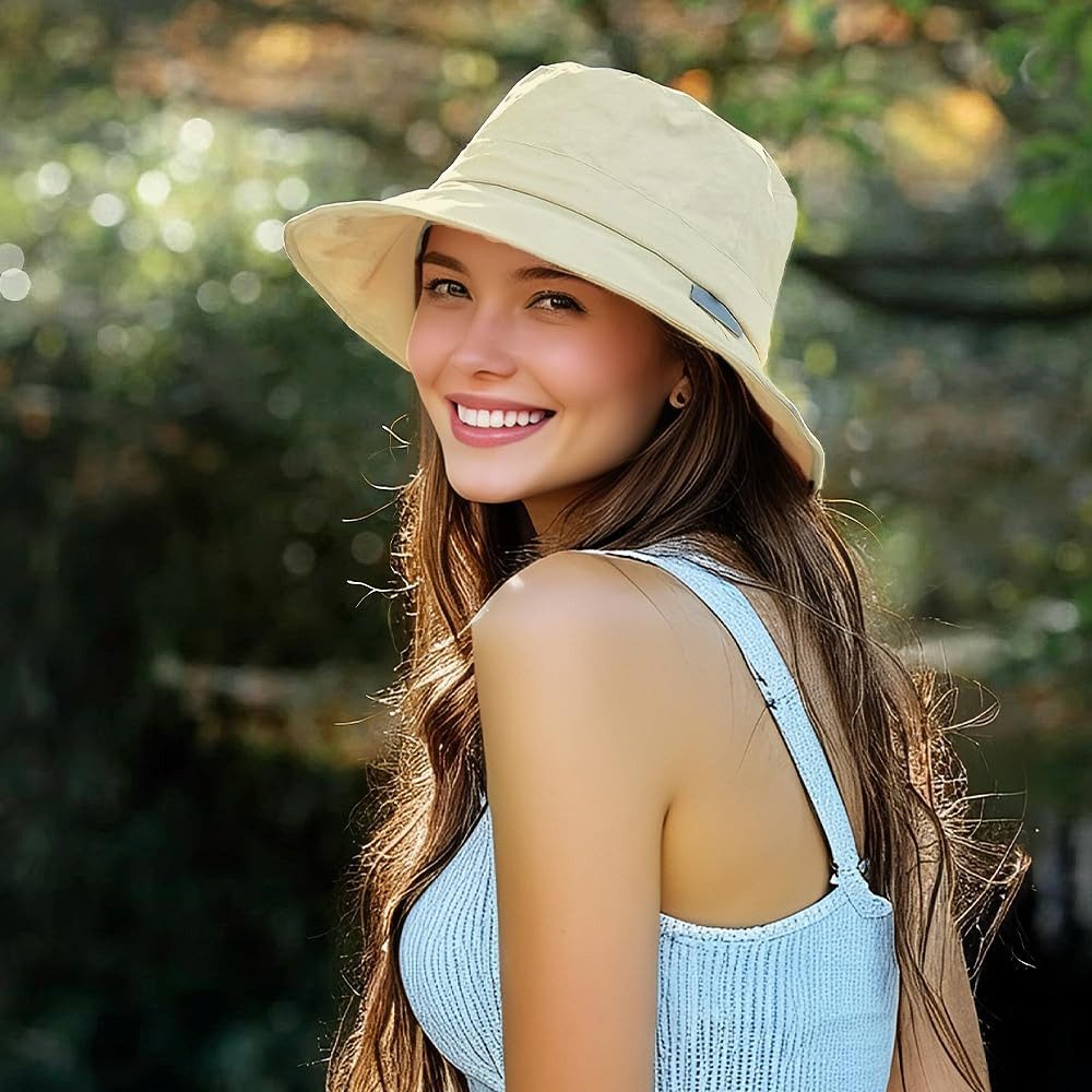 Bextsrack Sonnenhut Sommerhut Fischerhut mit Kinnriemen Wasserdichter Eimer Anglerhut Für Männer und Frauen