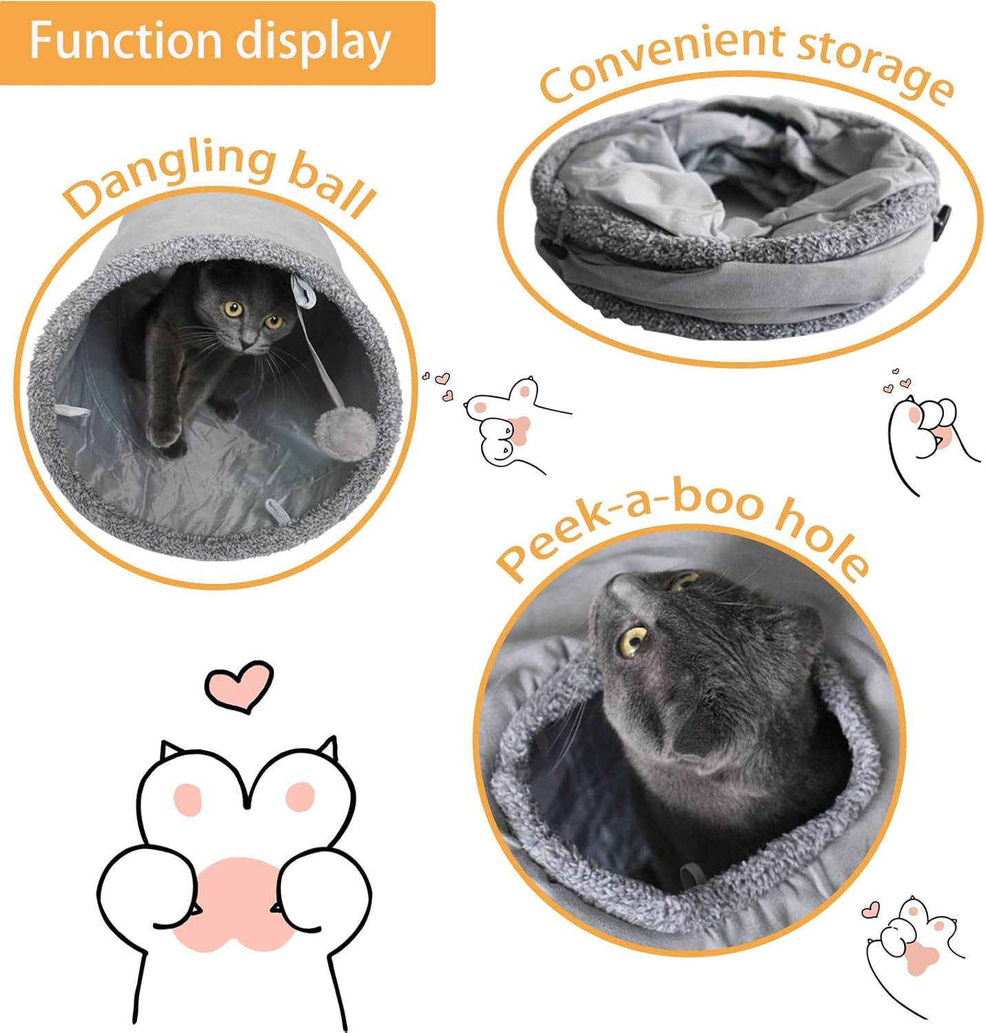 Refined Living Agility-Tunnel Faltbarer Katzentunnel mit Spielball, Rascheltunnel Für Katzen, Wildlederimitat, Rascheltunnel Katze, Katzenspielzeug Tunnel, Versteckspiel Katze, Katzentunnel für drinnen, Wildlederimitat, mit zwei Gucklöchern und einem Spielball, Extra langer Katzentunnel 130 cm (L) x 30 cm (Durchmesser) für große Katzen. (1-tlg) für Katzen, Kaninchen, Welpen und andere Kleintiere
