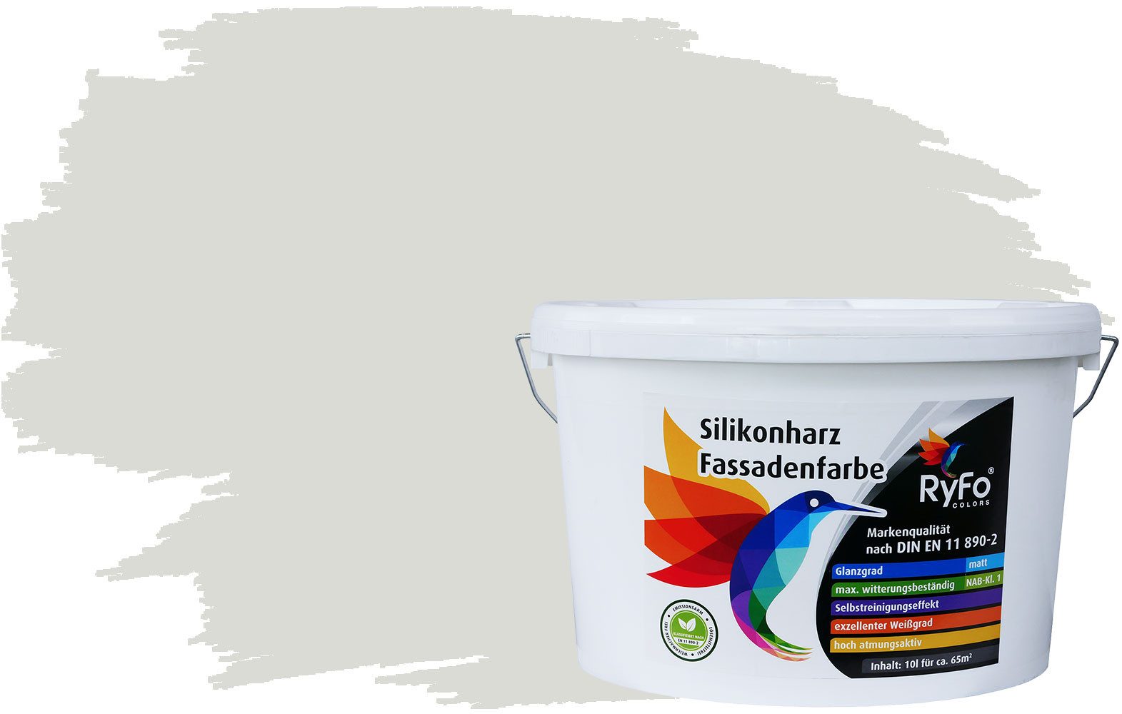 RyFo Colors Fassadenfarbe Silikonharz Fassadenfarbe Weißtöne, 1 L ca. 6 m², Wasserabweisend, diffusionsfähig, schützt vor Schmutz, UV-beständig