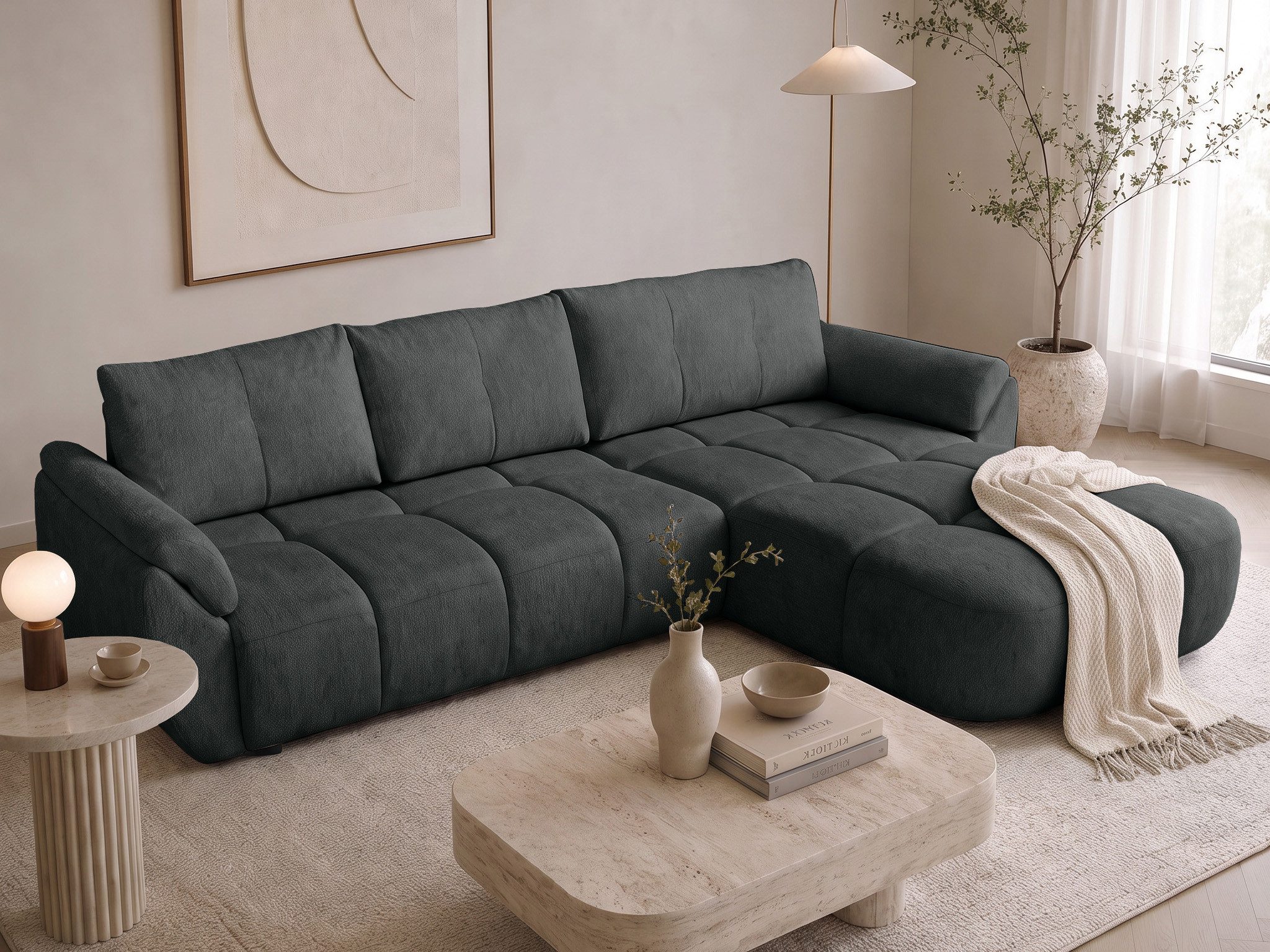 Beautysofa Ecksofa MASSIMO L-Form mit universelle Ottomane, Schlaffunktion, Bettkasten, Schlaffläche: 140 × 236 cm