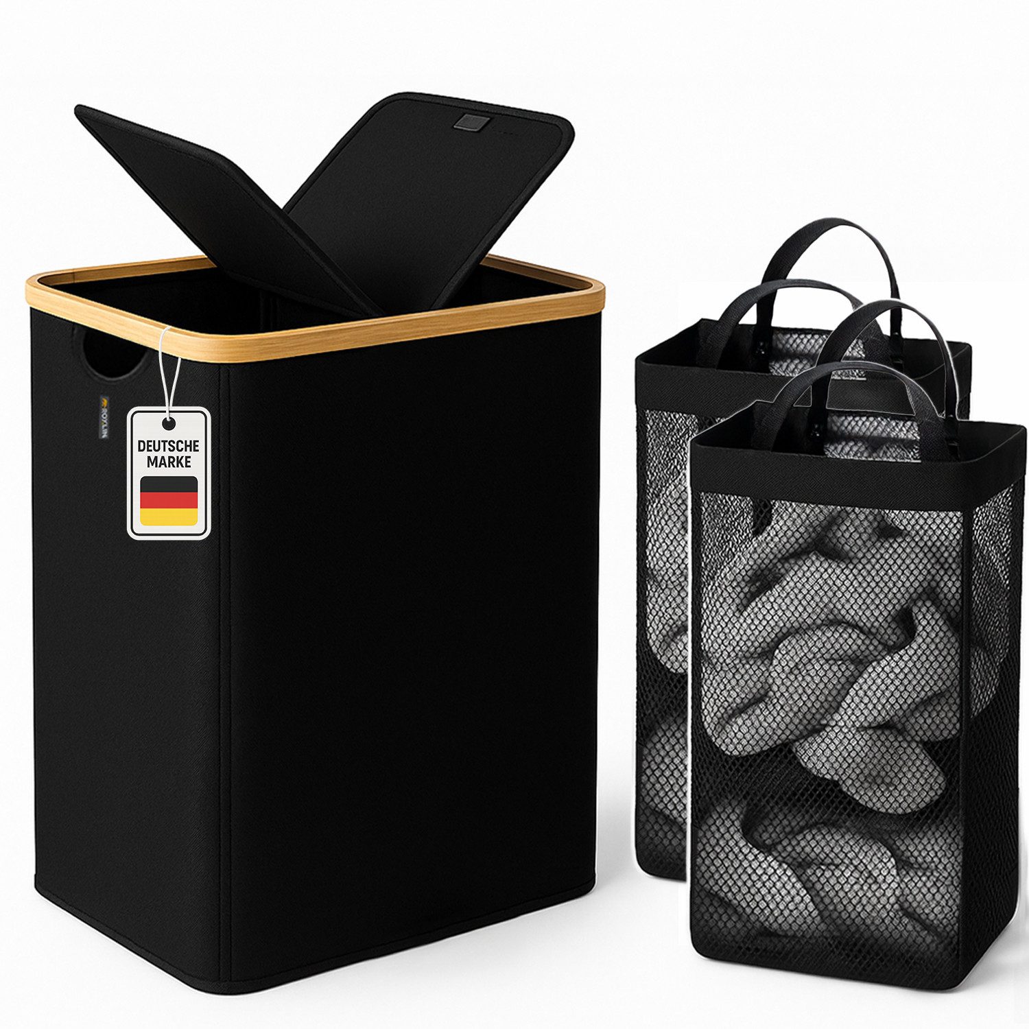 Roxlin Wäschekorb Wäschekorb 150L mit Deckel & 2 Taschen, faltbar & wasserd günstig online kaufen