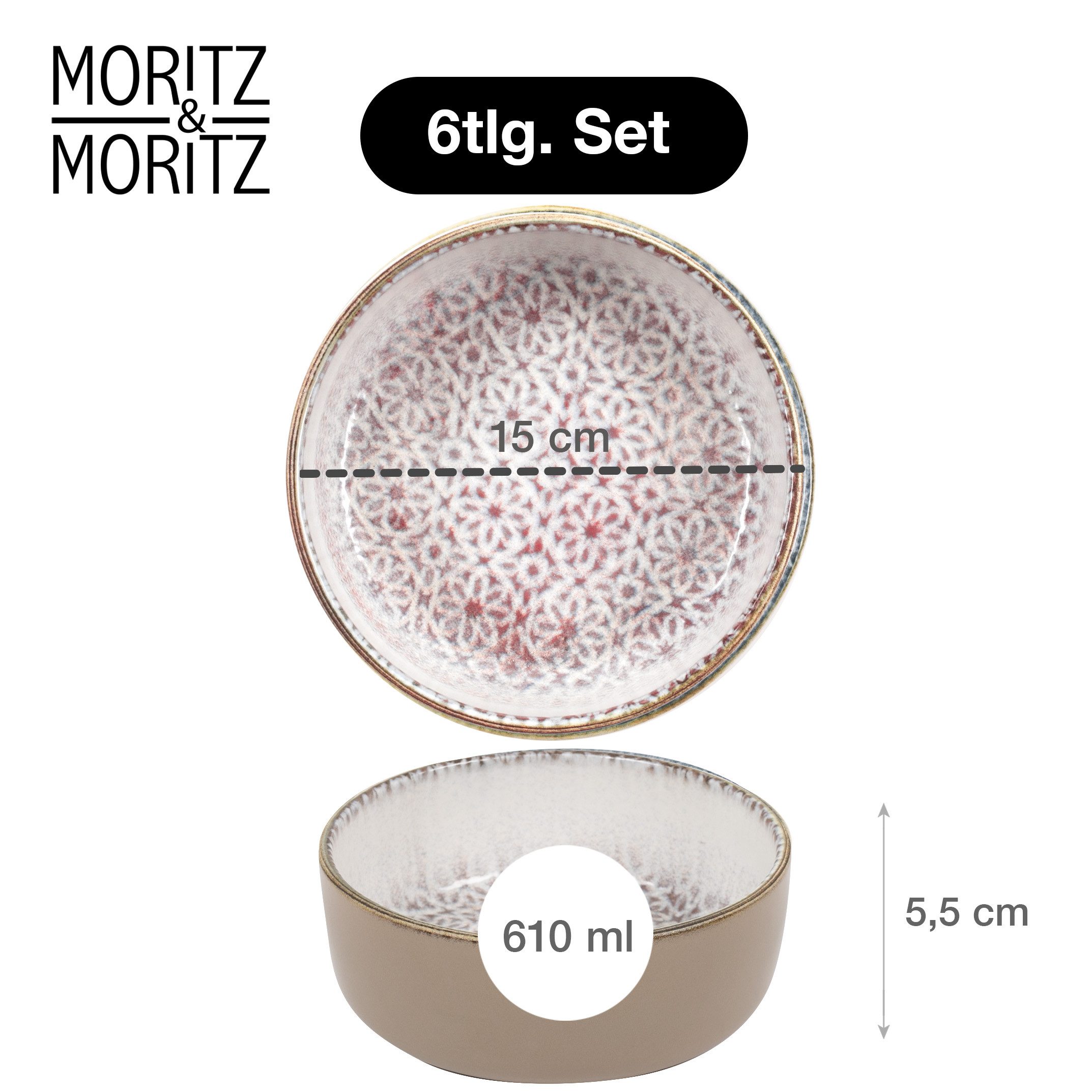 Moritz & Moritz Müslischüssel ALHAMBRA Müslibowls Mousse, Steinzeug, (Set, 6-tlg), Hochwertiges Steinzeug, Spülmaschinengeeignet