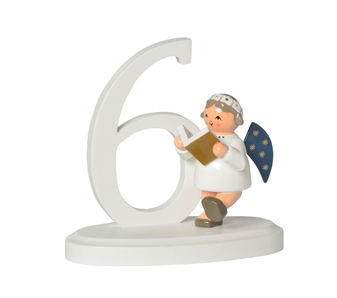 KWO Kunstgewerbe Werkstätten Engelfigur Miniaturfigur Engel mit Zahl "6" BxTxH= 7x4x7cm NEU