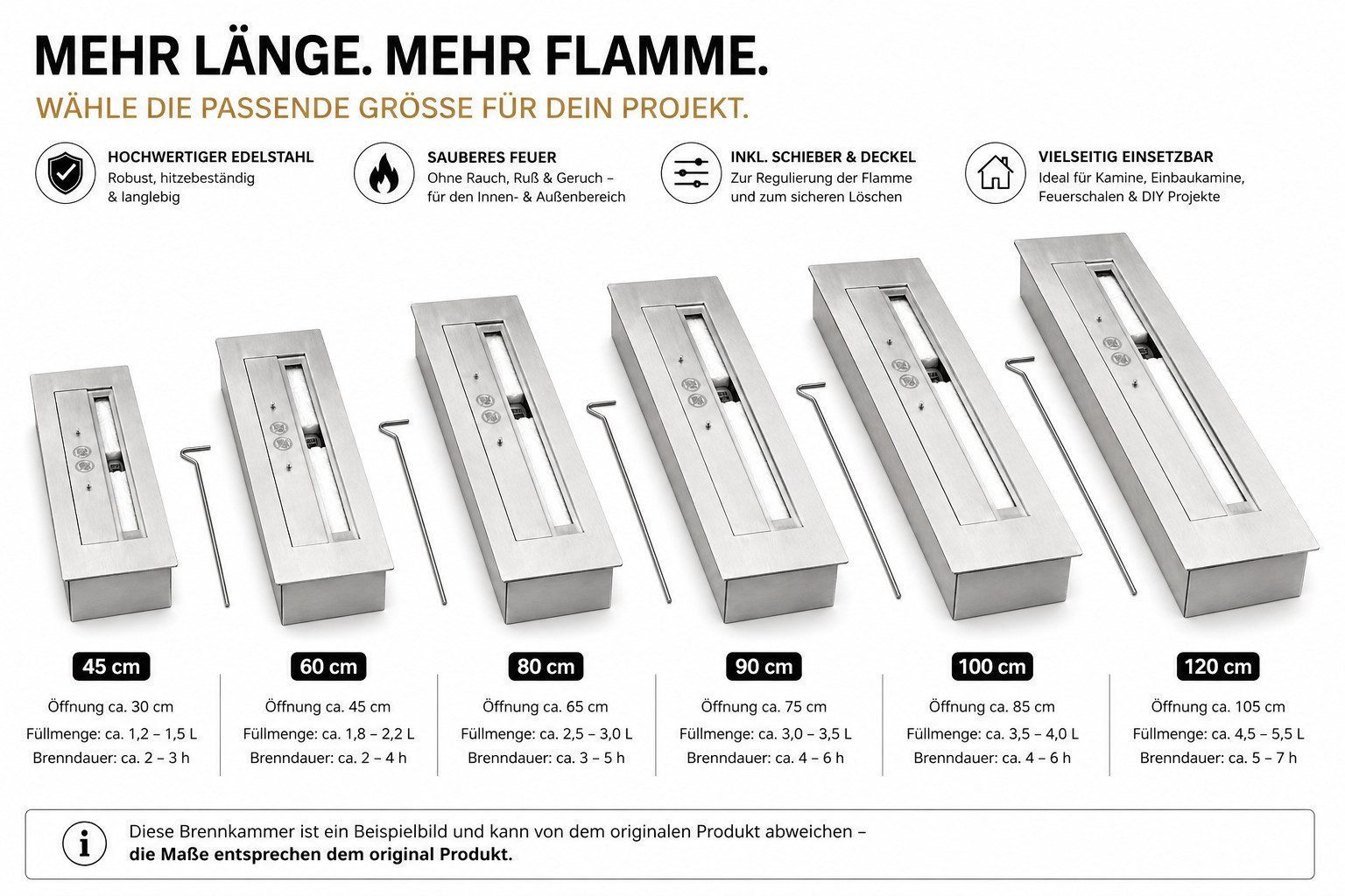 Mach1 Dekokamin Mach1 Brennkammer aus Edelstahl 80cm [ca. 2,5-3,0 L Ethanol] – Bild 5 von 5