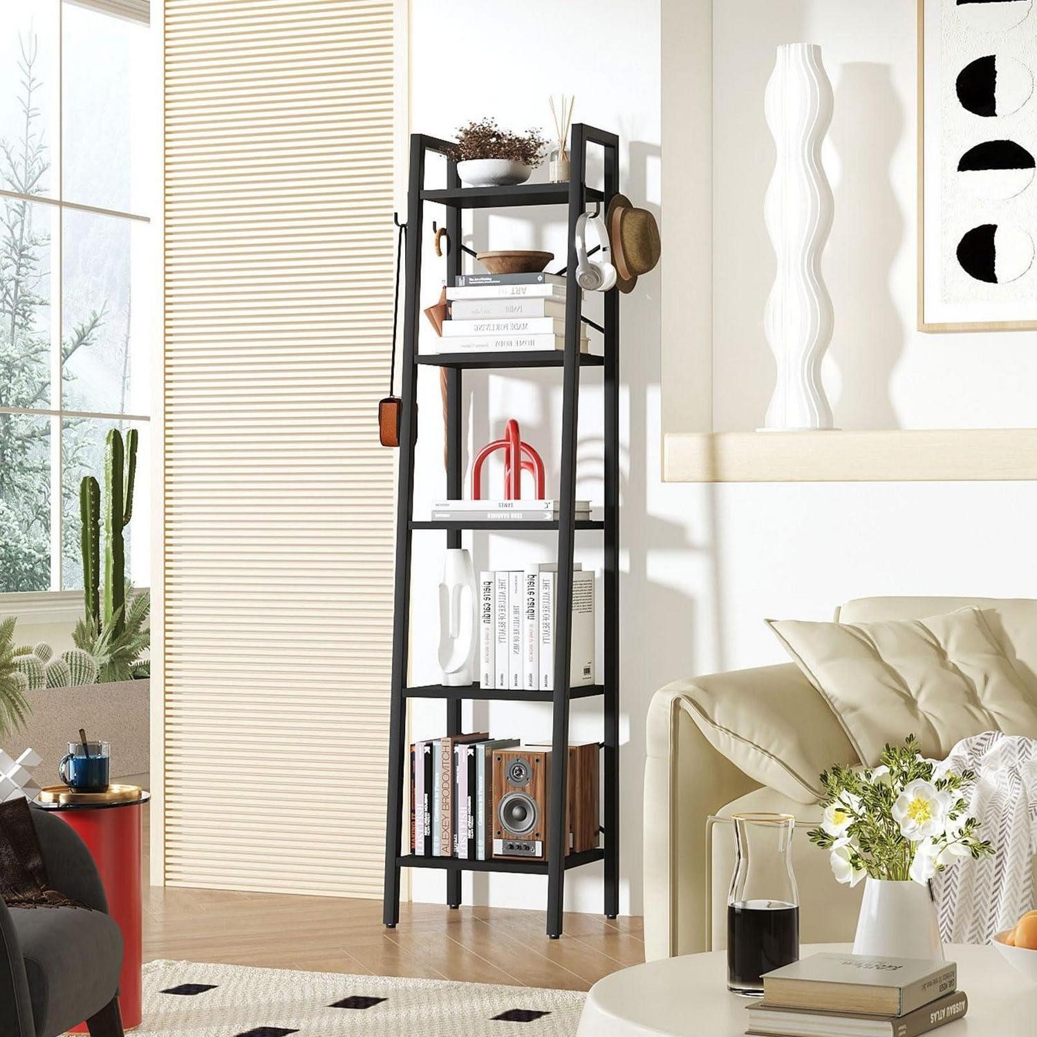 LuxusKollektion Leiterregal Bücherregal 5 Ebenen Schwarz X-Rahmen, 1-tlg.