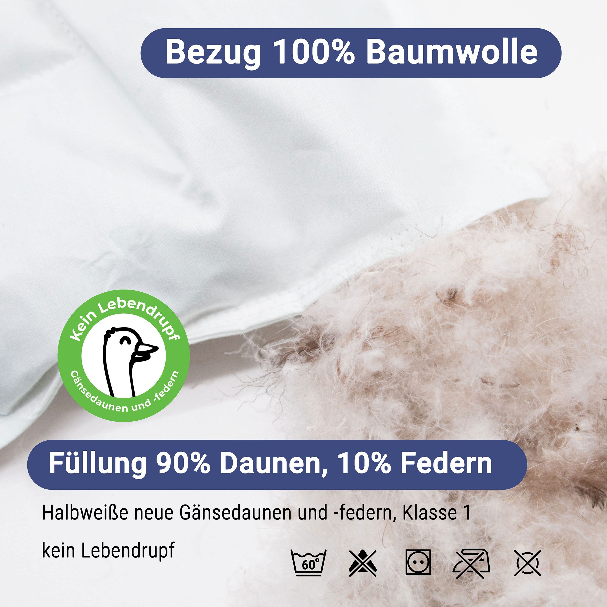 ZOLLNER Kinderbettdecke, Füllung: 90% Daunen, 10% Federn, 80 x 80 cm, 100% Baumwolle, vom Hotelwäschespezialisten