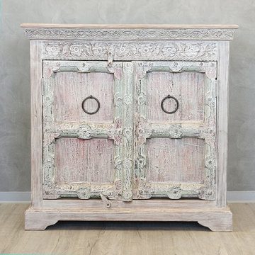 Oriental Galerie Unterschrank Weiß Whitewash Olddoor Antik Sideboard Indien Model 2 90 cm