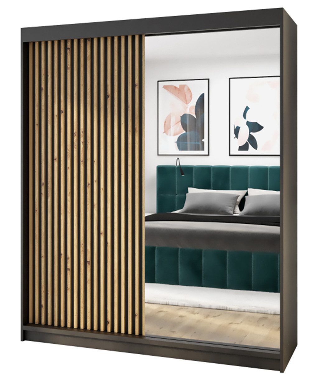 A&J MöbelLand GmbH Schiebetürenschrank MITT 2-türig Schrank mit Spiegel (nur für kurze Zeit! TOP ANGEBOT! Geräumiger Schrank mit viel Stauraum:6 Regalen und 1 Kleiderstange – -ideal zur Aufbewahrung von Kleidung und Accessoires. TOP PRODUKT! Farbe und Grö