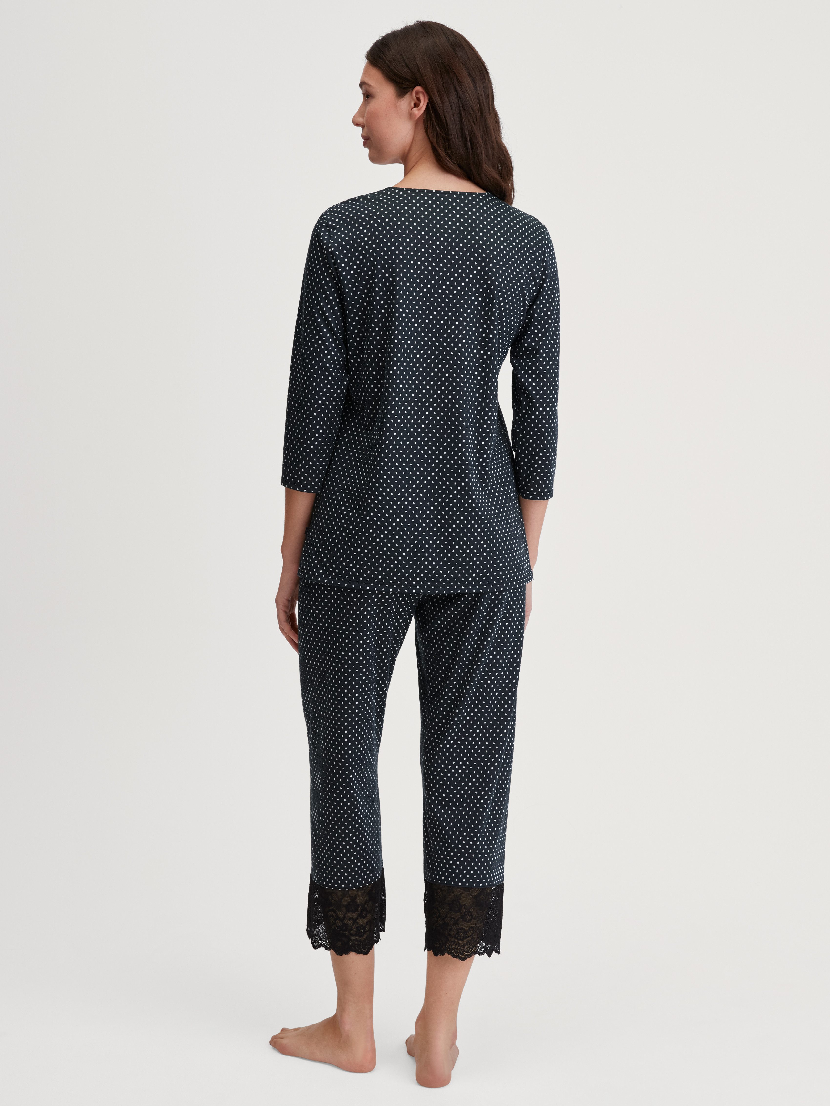 CALIDA Capri-Pyjama Deep Dreams (2 tlg) 7/8-Länge, gepunktet, Spitze, atmungsaktiv, weich