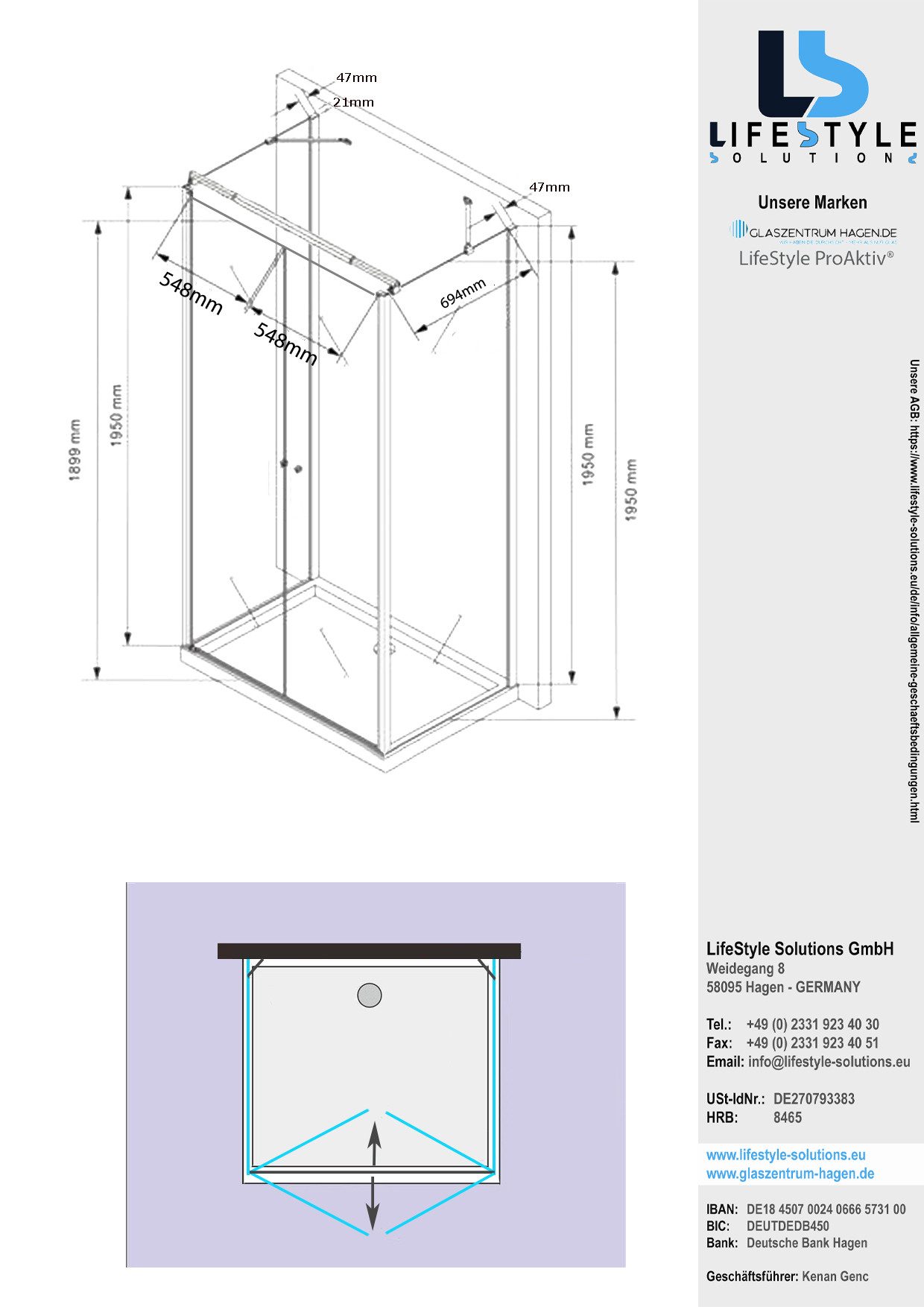 Thumbnail - Glaszentrum Hagen Eckdusche Glaszentrum Hagen - 125x80x195cm - Saturn Duschkabine - 8mm/6mm -