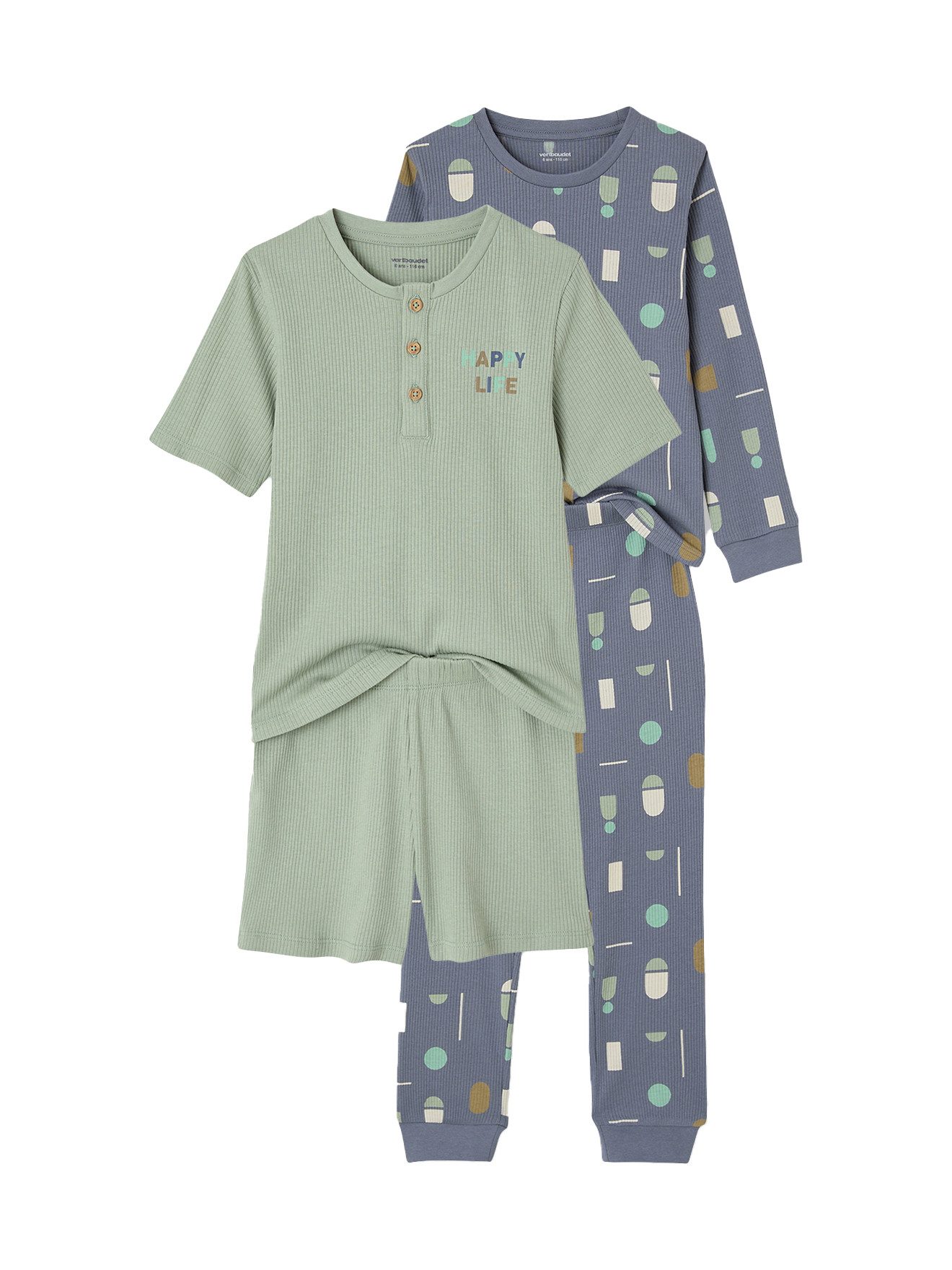 Schlafanzug 2er-Set Jungen Schlafanzüge mit HAPPY-Print