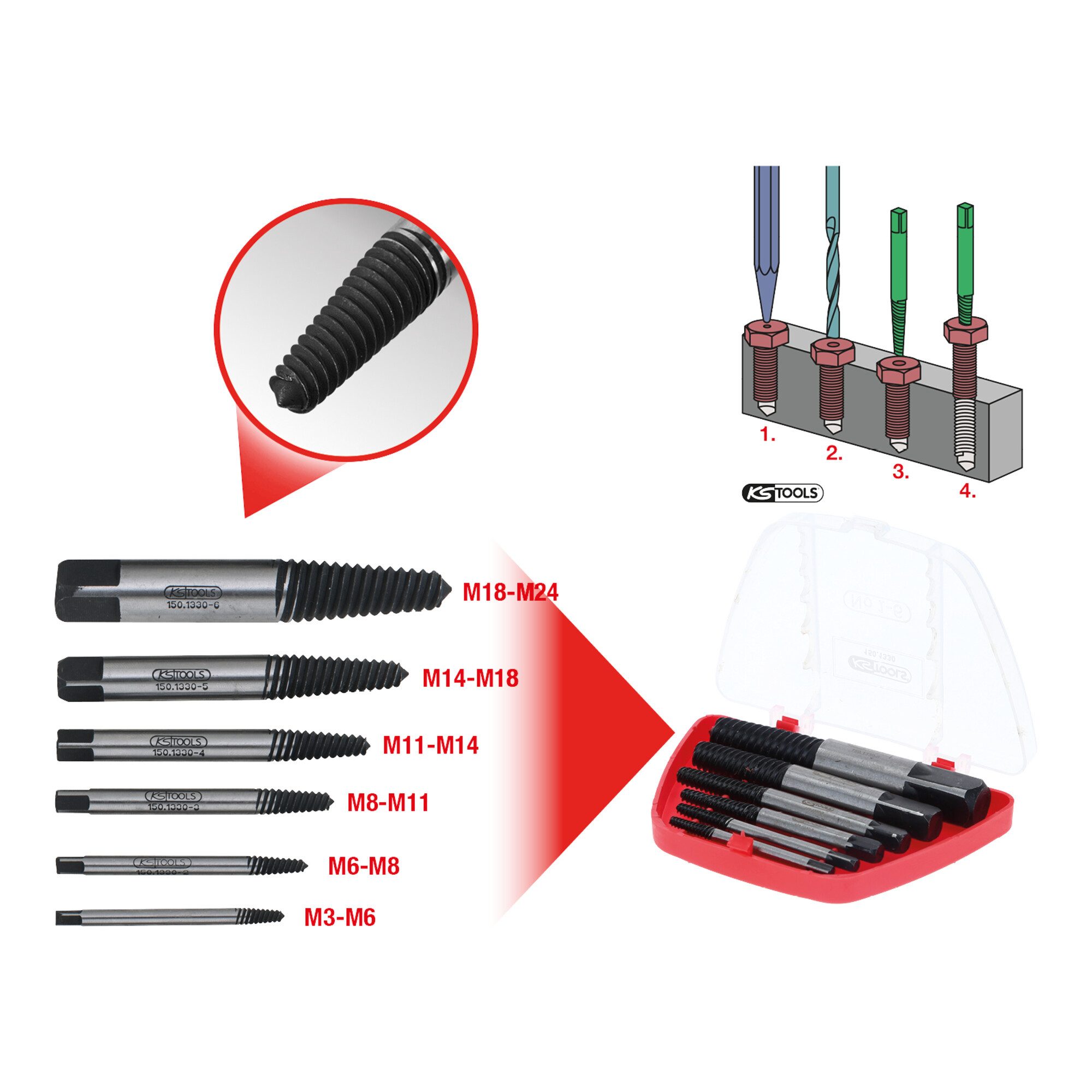 KS Tools Kassettenabzieher KS Tools Schrauben-Ausdreher-Satz, 6-teilig