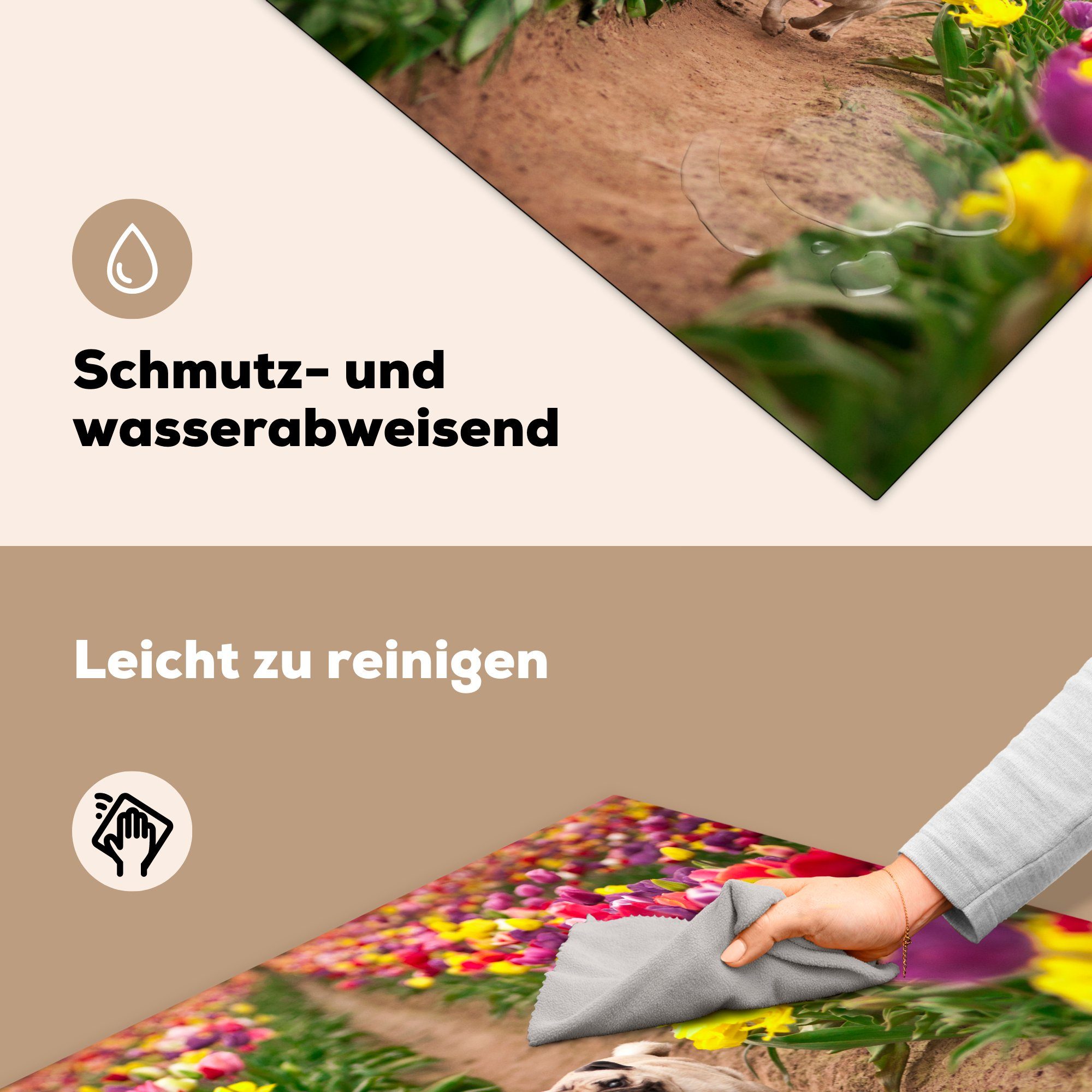 Ceranfeldabdeckung, - - 78x78 Hund, Tulpen MuchoWow (1 Herdblende-/Abdeckplatte Arbeitsplatte für tlg), Vinyl, küche cm, Blumen