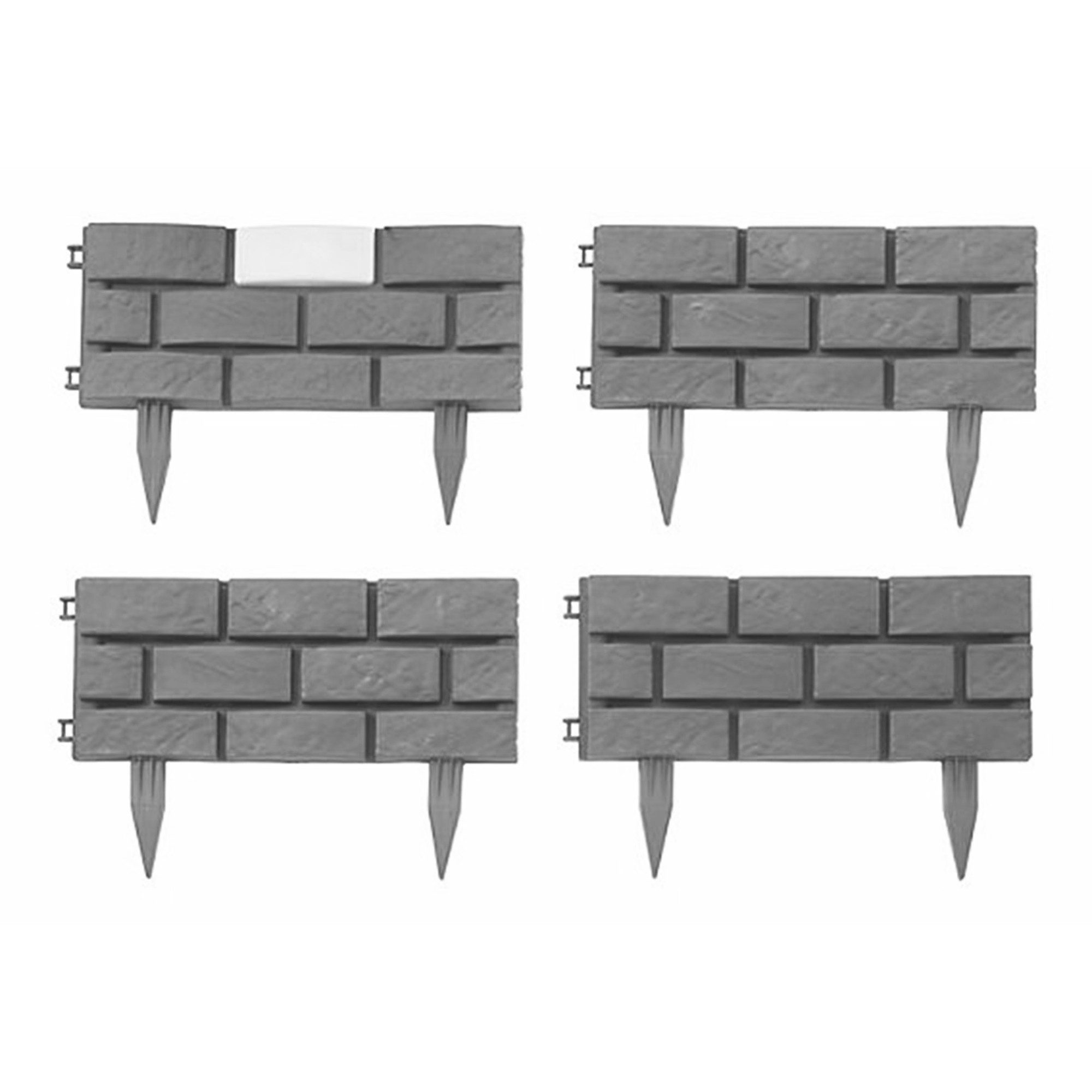 HTI-Living Beetumrandung Beeteinfassung Länge 690 cm Ziegelsteinoptik Grau, LxH: 43.5x29 cm, Set, 16 Module inkl. Solar, Zierzaun Beetumrandung Beetbegrenzung