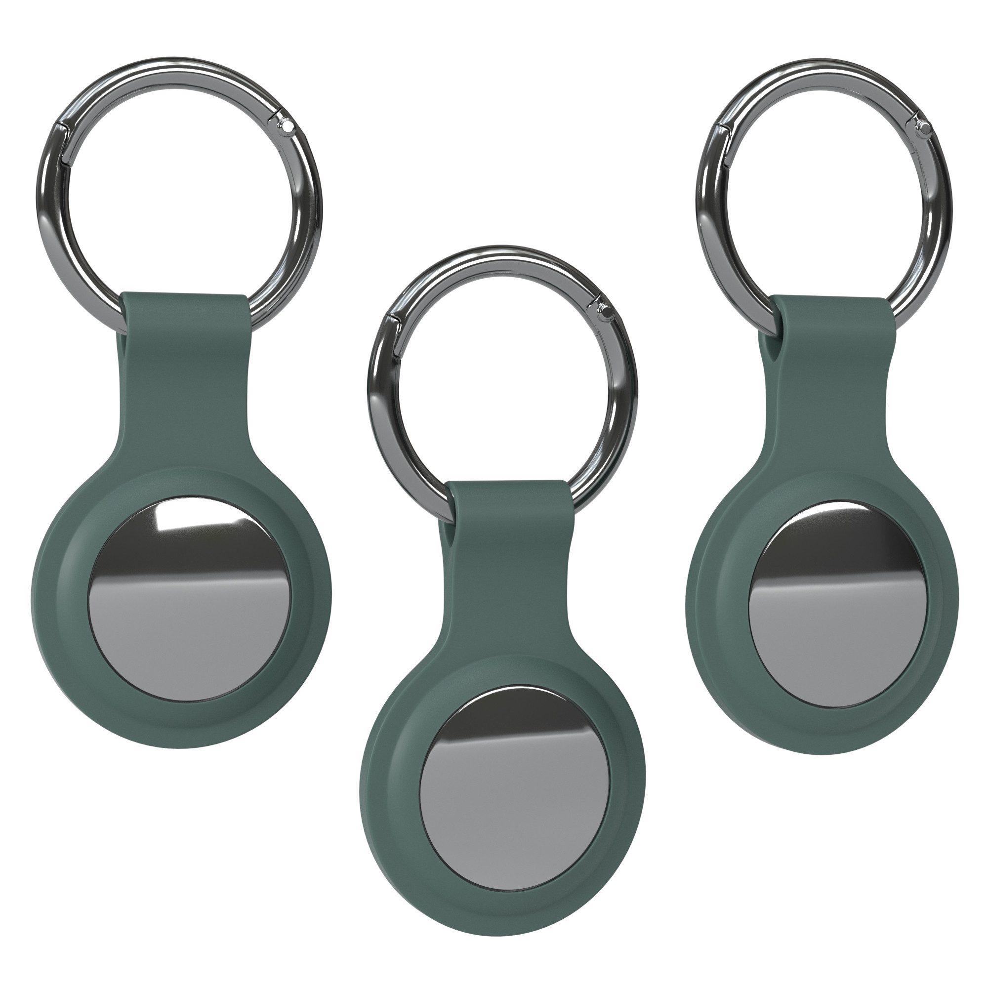 EAZY CASE Schlüsselanhänger 3er Set Silikon Anhänger kompatibel Apple AirTag, Airtags Hülle mit Silikon Rand Weich Tracker Karabiner Nacht Grün