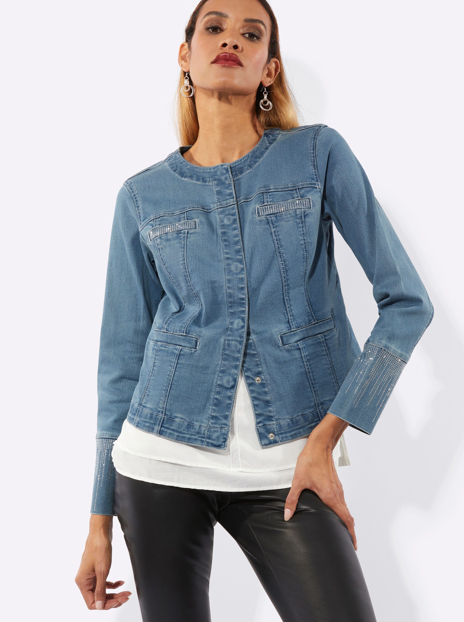 creation L Blusenblazer Lyocell-Baumwoll-Jeansblazer Langarm