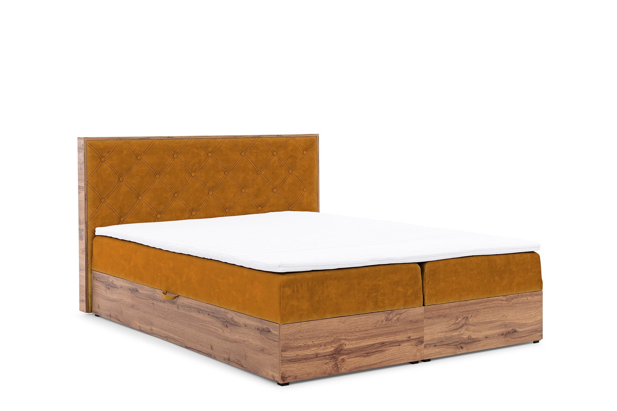 Fun Möbel Boxbett Schlafzimmerbett MAXIMO Überlänge in Stoff Torre (inkl. Kaltschaumtopper), 2 Bettkästen, Artisan-Eiche-Optik