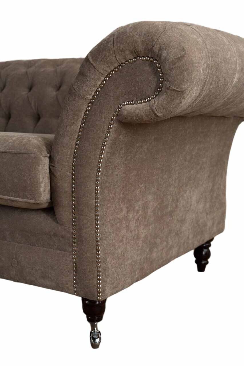 Dreisitzer JVmoebel Sofa In Sofas Braun Europe Luxus, Wohnzimmer 3 Chesterfield Sitz Sofa Stoff Made
