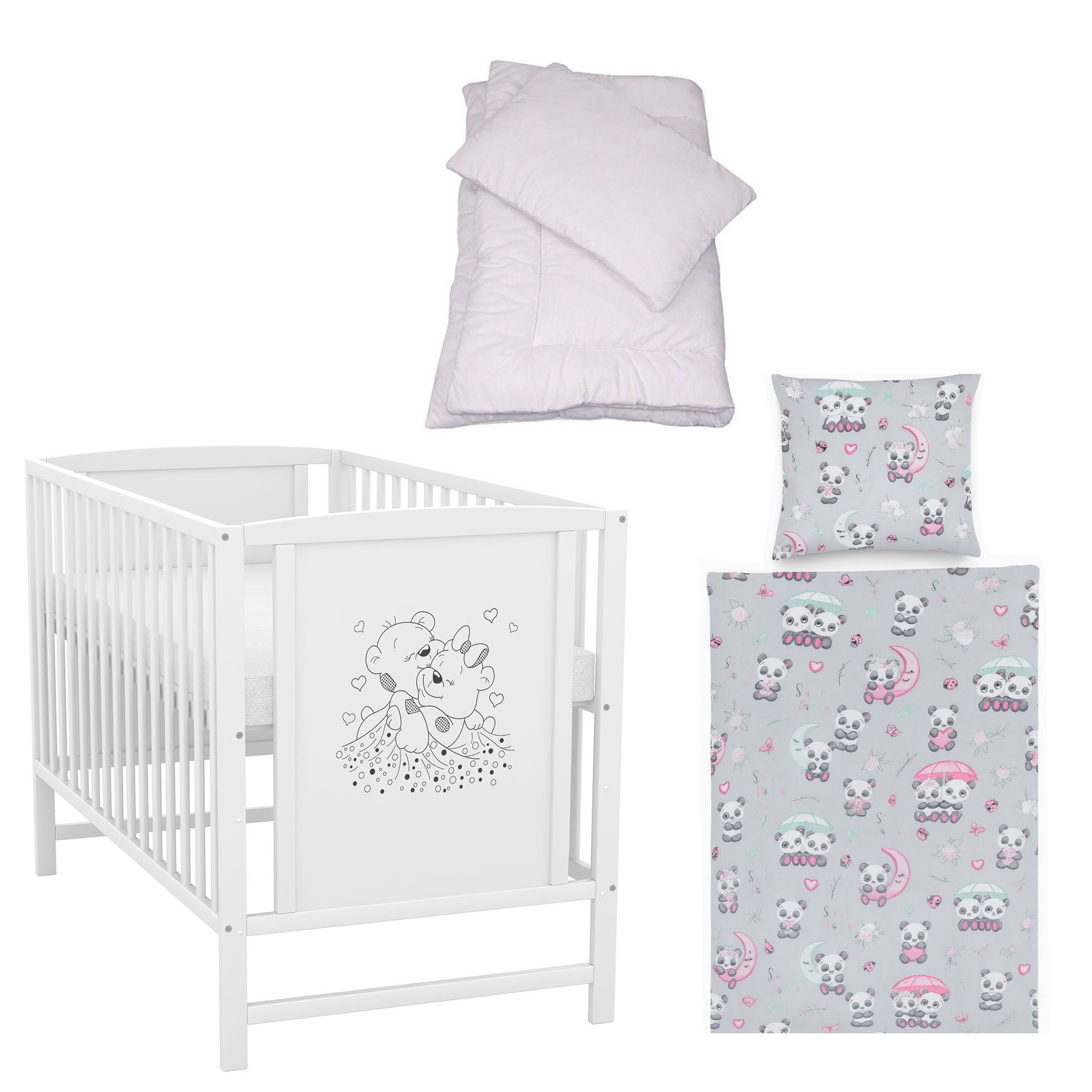 Baby-Delux Komplettbett Babybett Mia Komplettset, 7-tlg., Kinderbett 60x120 cm weiß, Bettset verschiedene Designs