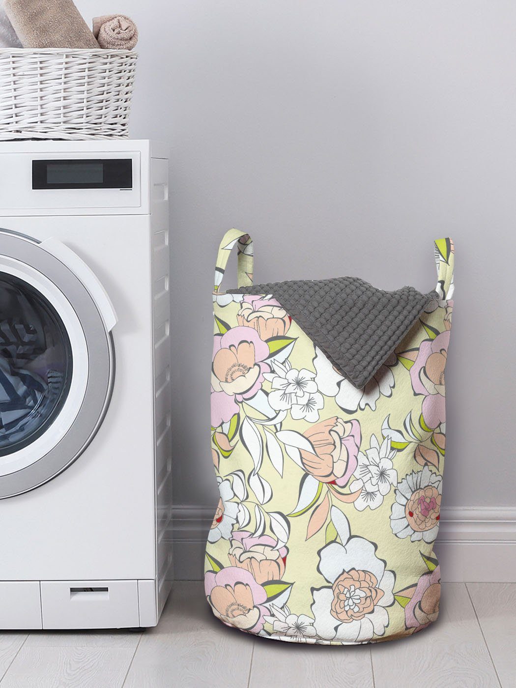 Abakuhaus Wäschesäckchen für Waschsalons, mit Griffen Blumen Pastelltöne Blumen Romantik Wäschekorb Kordelzugverschluss
