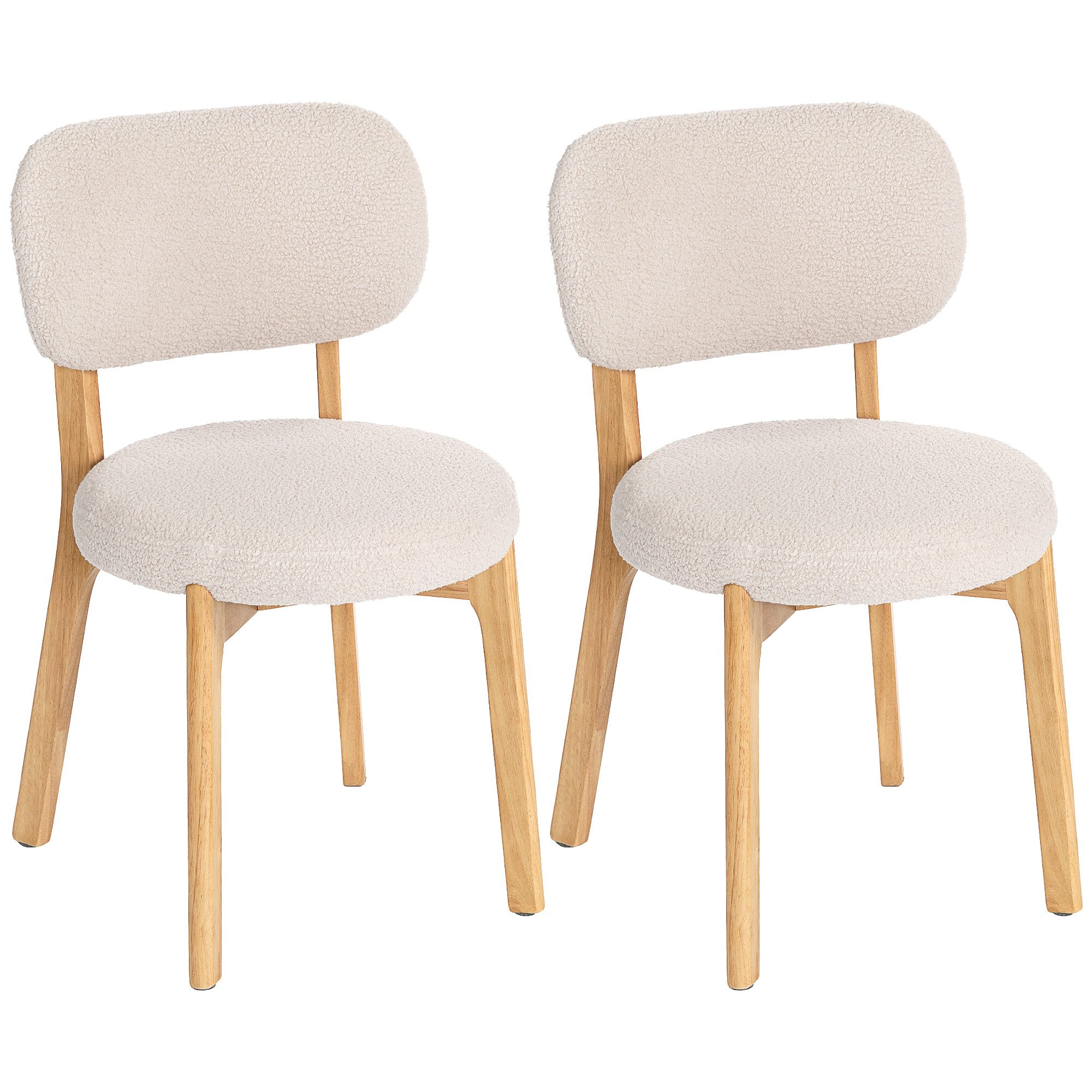HOMCOM Esszimmerstuhl Küchenstuhl Polsterstuhl mit geschwungener Rückenlehne (Set, 2 St), 2er Set, Bouclé-Bezug, Holzbeine – Bild 2 von 5