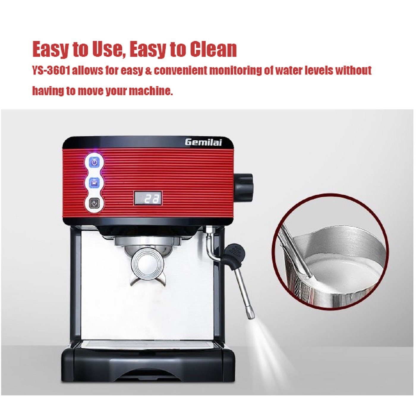 Machine 58mm Espresso YOSHAN Durchmesser Espressomaschine Semi 3601 GM, Korbfilter automatische