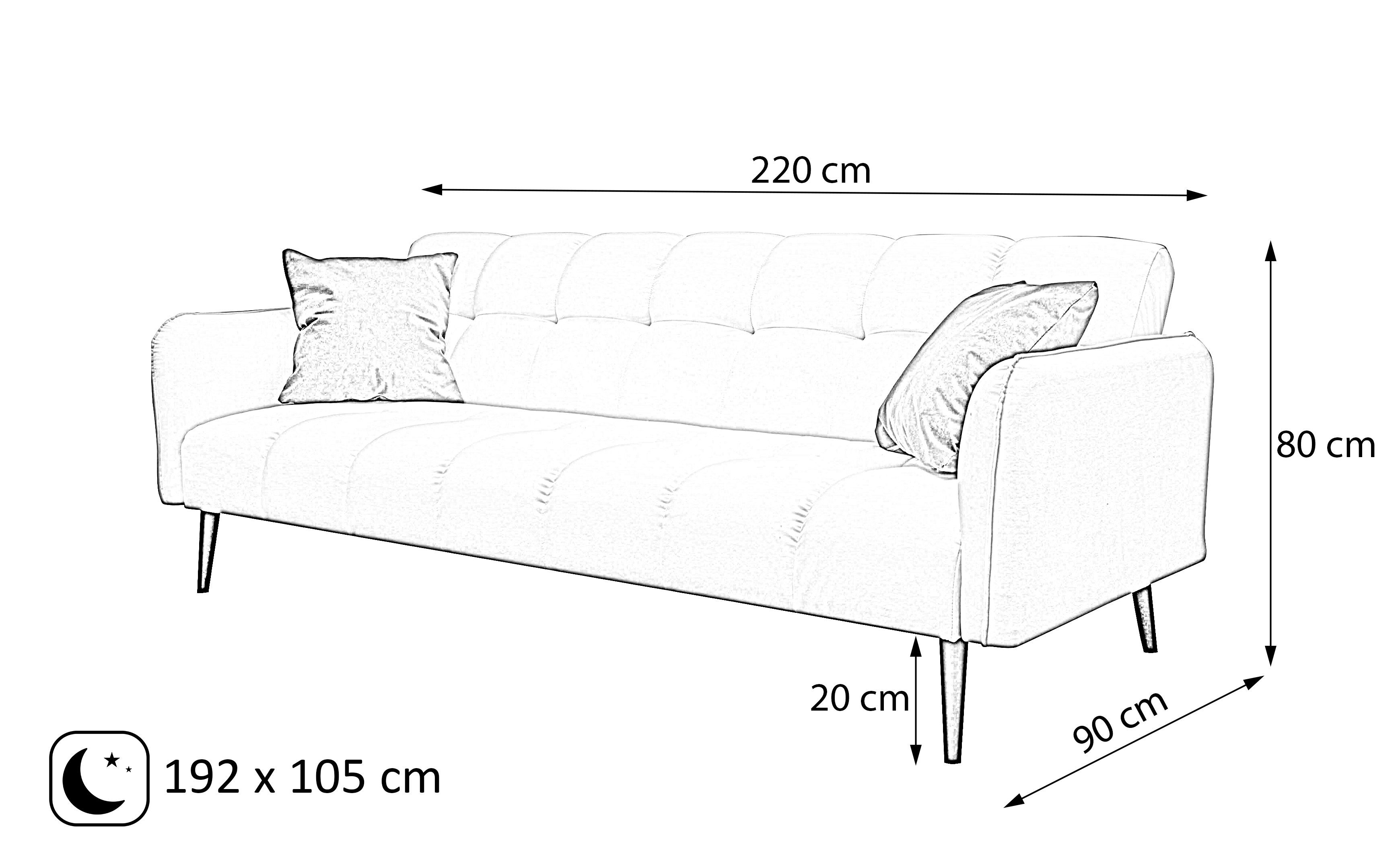 mit Olive Schlafsofa (salvador aus Veloursstoff, Sofa, mit Couch Rückenlehne, 3-stufige Schlaffunktion 10) wasserdichtem Beautysofa Klassische BASTIAN, automatische