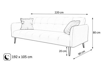 Beautysofa Schlafsofa BASTIAN, Klassische Sofa, Couch mit 3-stufige automatische Rückenlehne, aus wasserdichtem Veloursstoff, mit Schlaffunktion