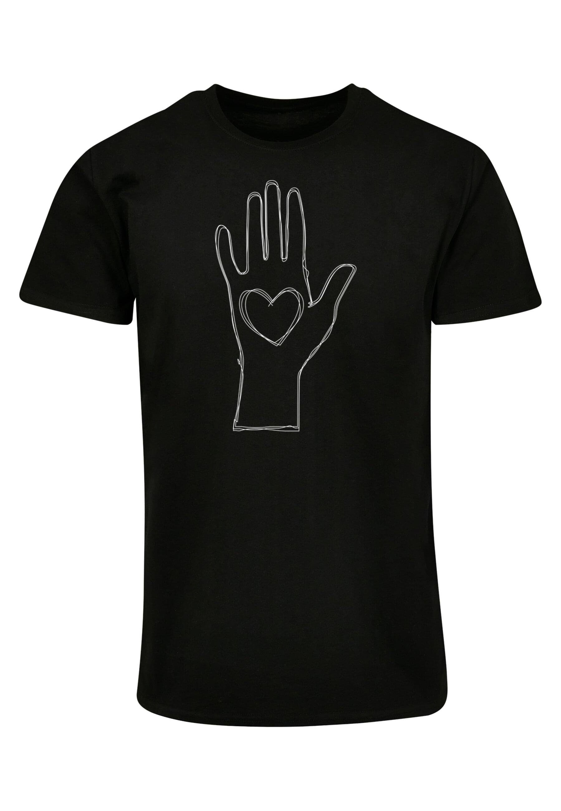 Heart T-Shirt Hand Black Herren Basic - T-Shirt (1-tlg) Scribble Merchcode Peace